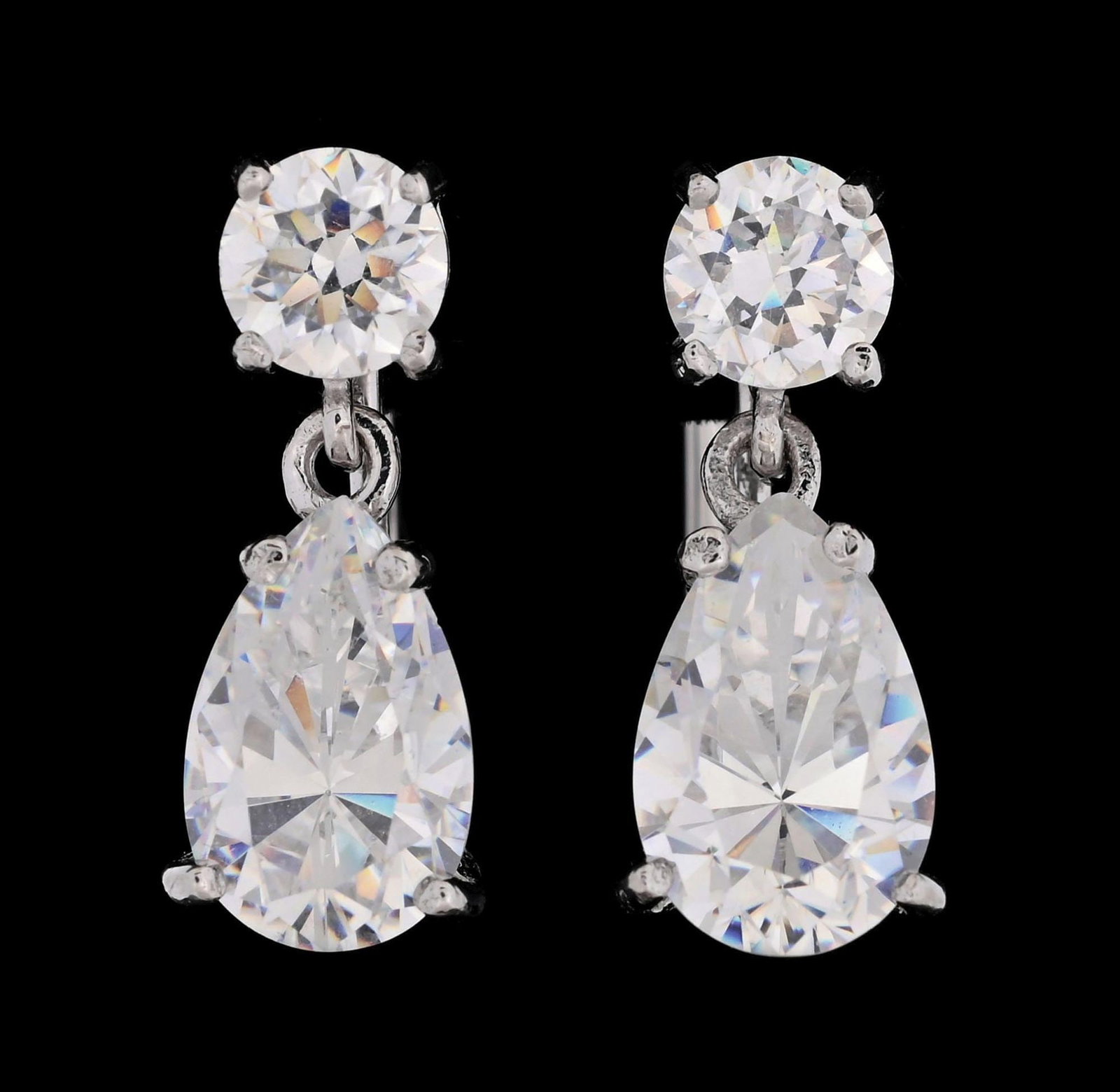 14K WHITE GOLD CUBIC ZIRCONIA DROP EARRINGS (1 of 3)