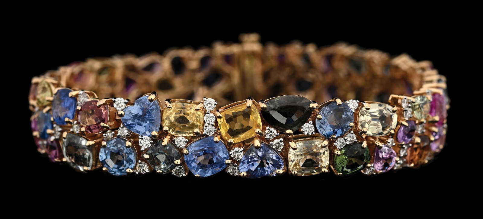 14K YELLOW GOLD MULTI-COLOR SAPPHIRE & DIAMOND BRACELET W/GIA REPORT (1 of 10)