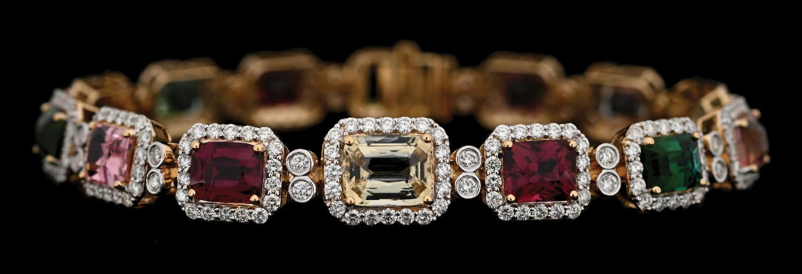 14K GOLD MULTI-COLOR TOURMALINE & DIAMOND BRACELET W/REPORT (1 of 8)