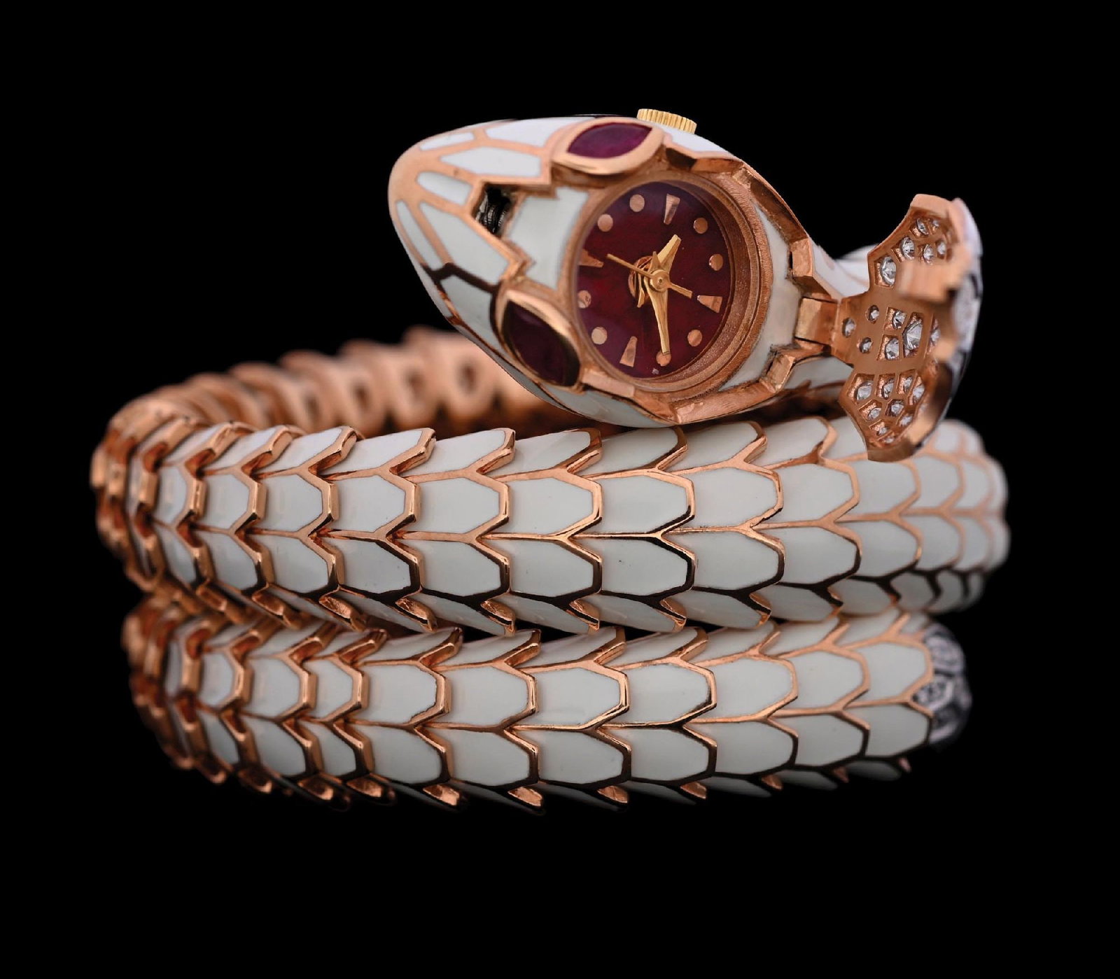 ALEXIS NY 18K WHITE GOLD, DIAMOND & ENAMELED SILVER SNAKE WATCH BRACELET (1 of 7)