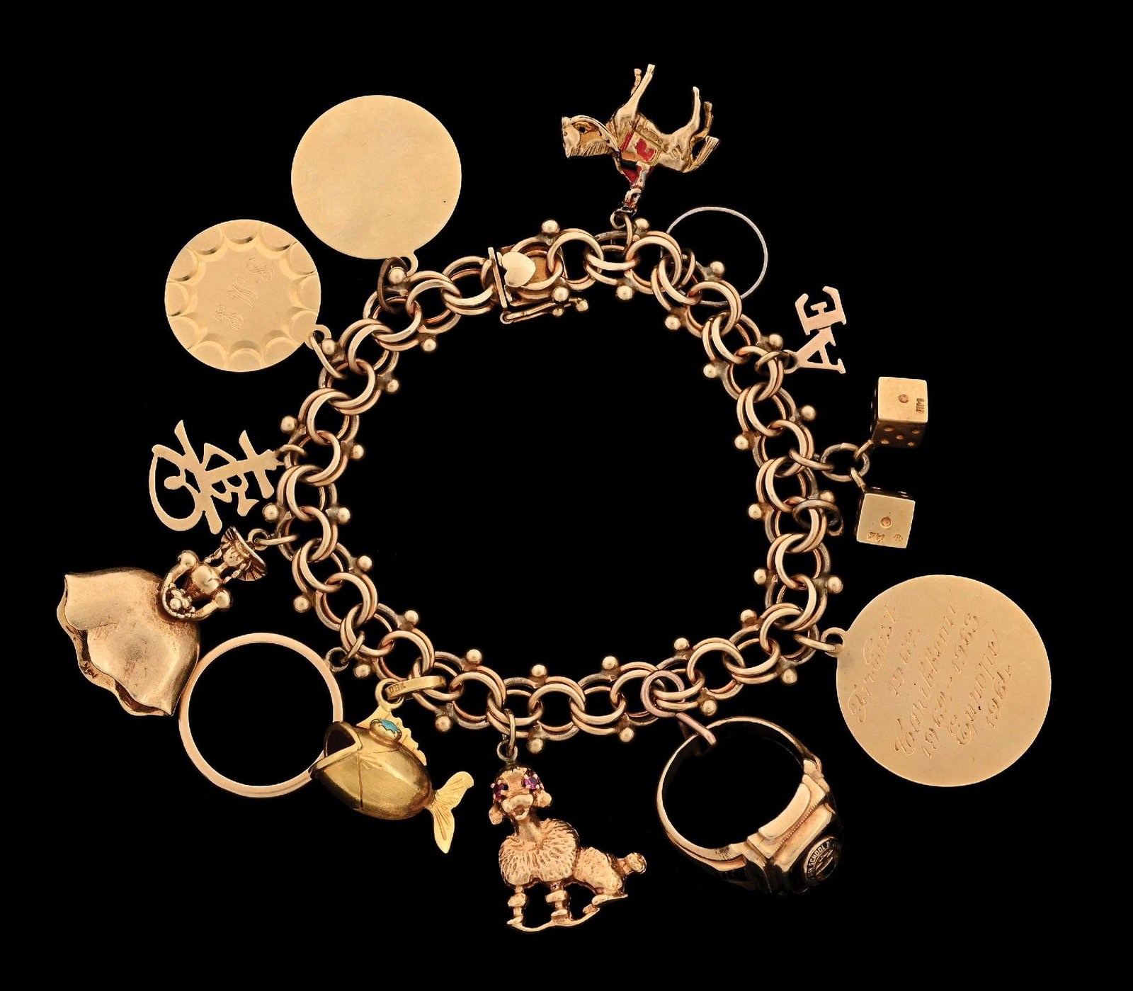 VINTAGE 14K YELLOW GOLD CHARM BRACELET W/13 CHARMS (1 of 4)