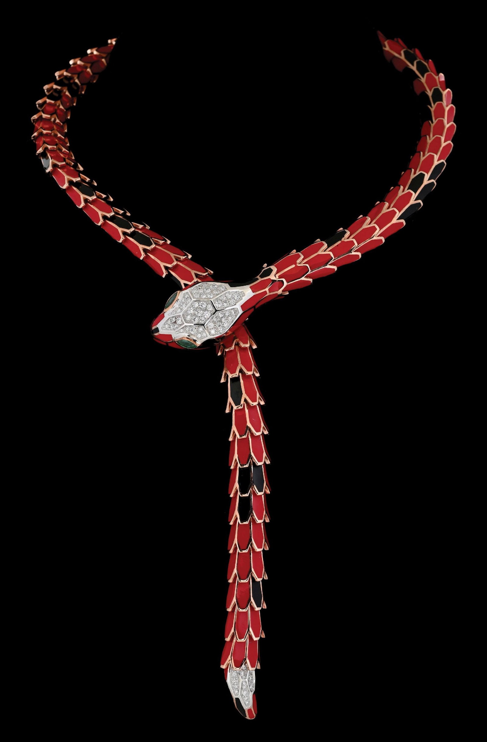 ALEXIS NY 18K WHITE GOLD & ENAMELED SILVER ARTICULATED DIAMOND SNAKE NECKLACE (1 of 6)