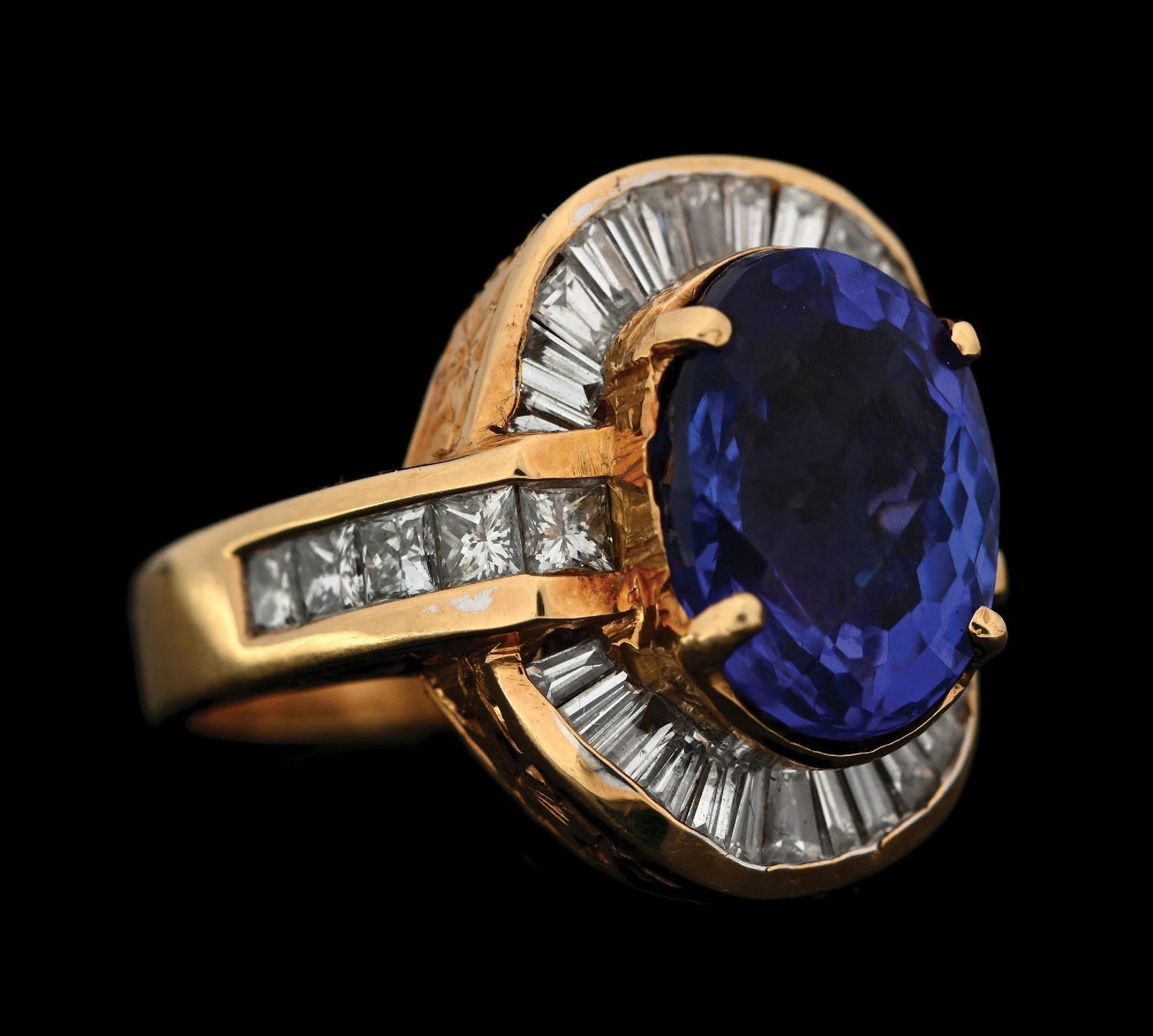 18K YELLOW GOLD 6CT TANZANITE & DIAMOND RING (1 of 5)