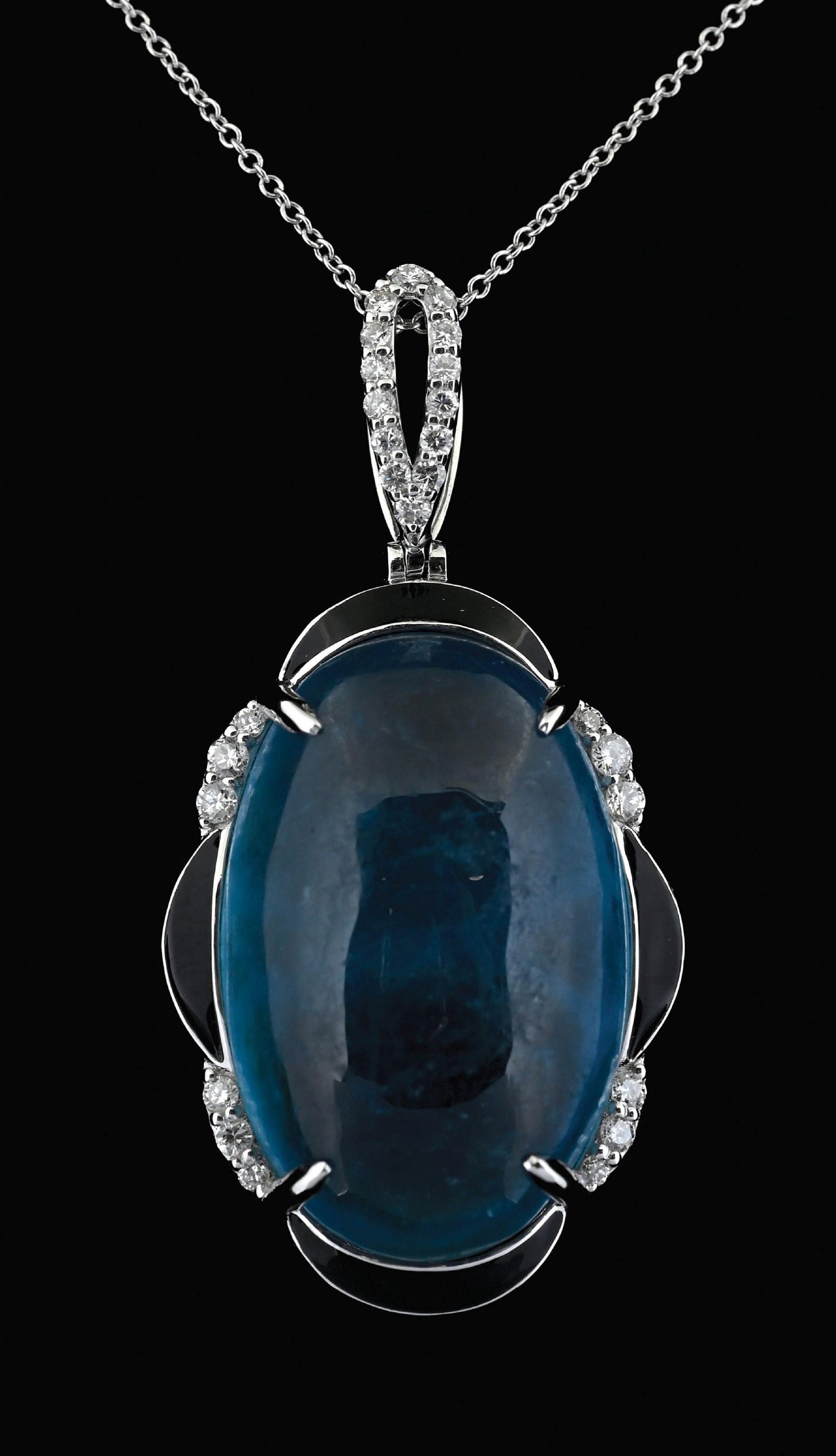 14K WHITE GOLD AQUMARINE & DIAMOND NECKLACE W/REPORT (1 of 7)