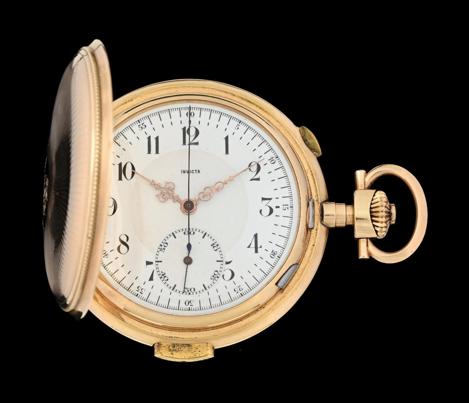14K GOLD INVICTA CHRONOGRAPH MINUTE REPEATER H/C POCKET WATCH (1 of 9)