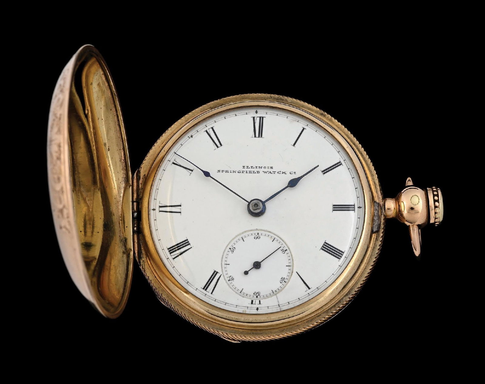 14K GOLD-FILLED ILLINOIS HOYT H/C KEY-WIND SIZE 18 POCKET WATCH, C. 1873: 14k yellow gold-filled (gold shell) Illinois Hoyt 54mm hunting cased key-wind pocket watch with modern #5 key. Movement serial number 9484. C. 1873. 18s, 9j. Gross weight is 128.9 grams without key. C