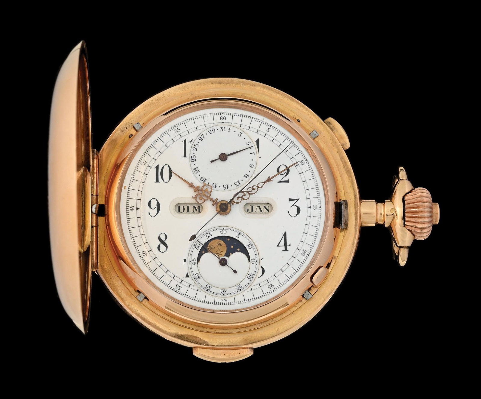 18K PINK GOLD SURETE GRAND COMPLICATIONS MINUTE REPEATER H/C POCKET WATCH (1 of 9)