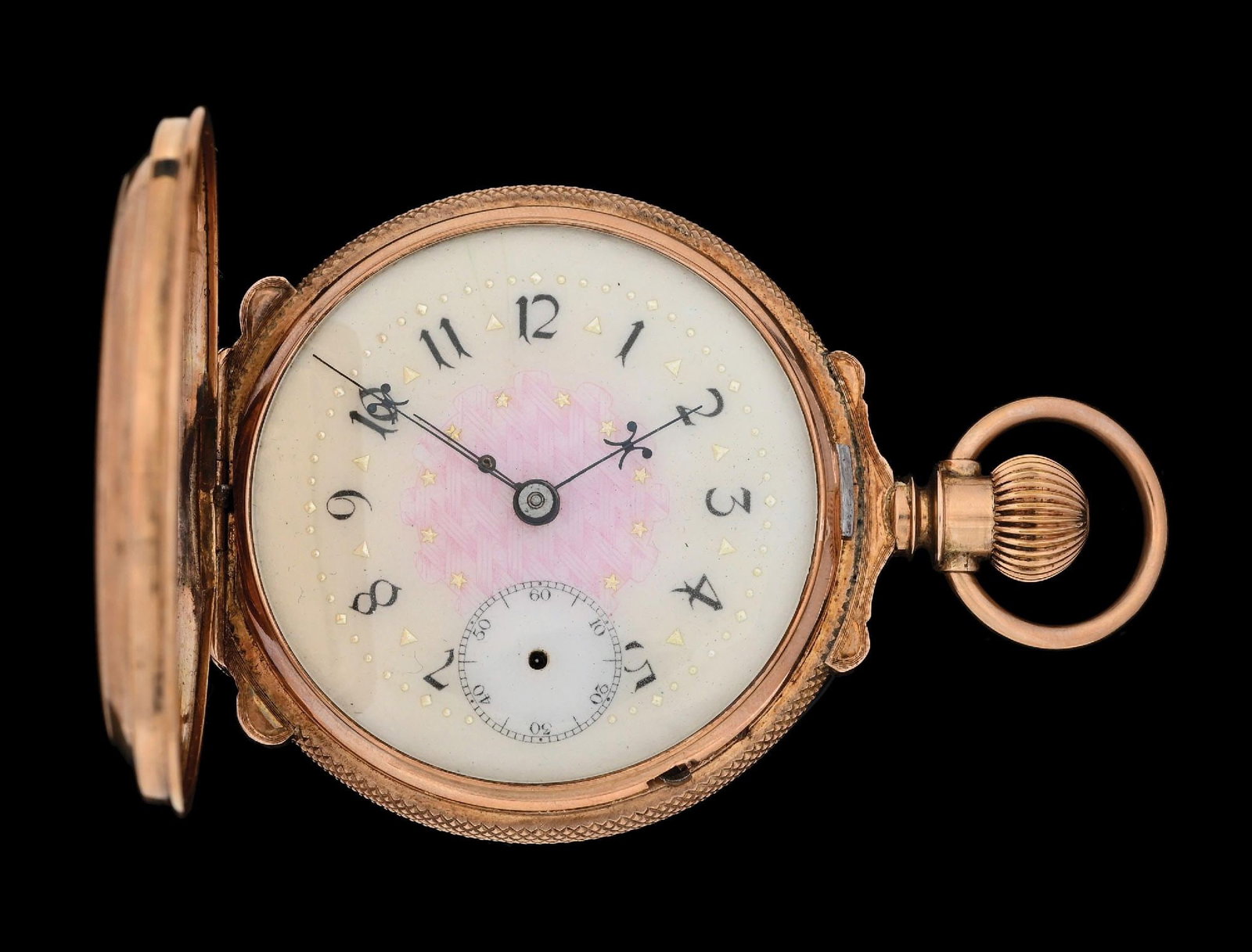 8K YELLOW GOLD ELGIN H/C BOX HINGE POCKET WATCH W/FANCY DIAL (1 of 9)