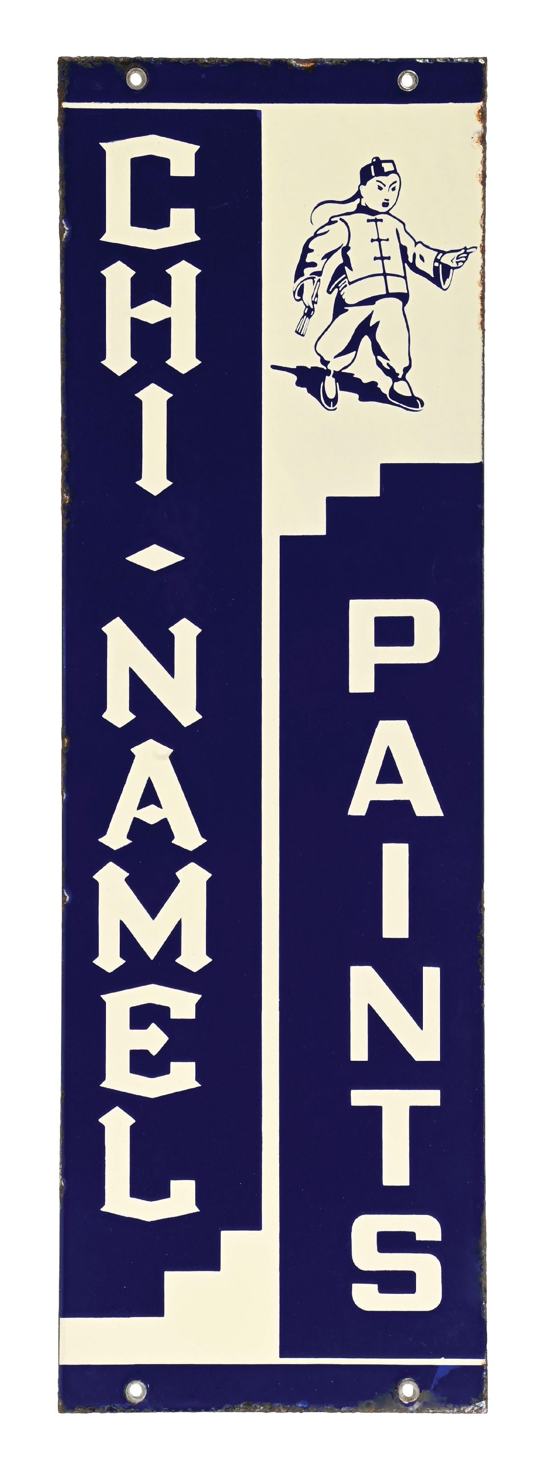 RARE CHI-NAMEL PAINTS PORCELAIN ADVERTISEMENT: DSP. C. 1920s. Maker Marked Burdick. An outstanding example of this rare piece from Chi-Namel Paints. CONDITION: Each side showing outstanding color and gloss throughout with no chipping in the inner 