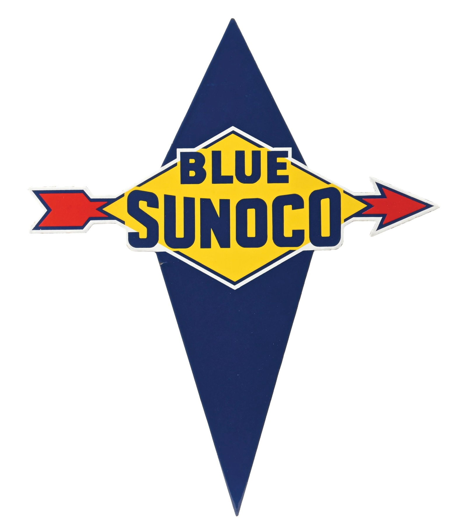 BLUE SUNOCO GASOLINE PORCELAIN PUMP PLATE SIGN.: SSP. CONDITION: Outstanding color & gloss throughout showing no notable field wear other than some fine surface scratches. Minor nick at the left edge with mounting tabs on the backside in excellent c