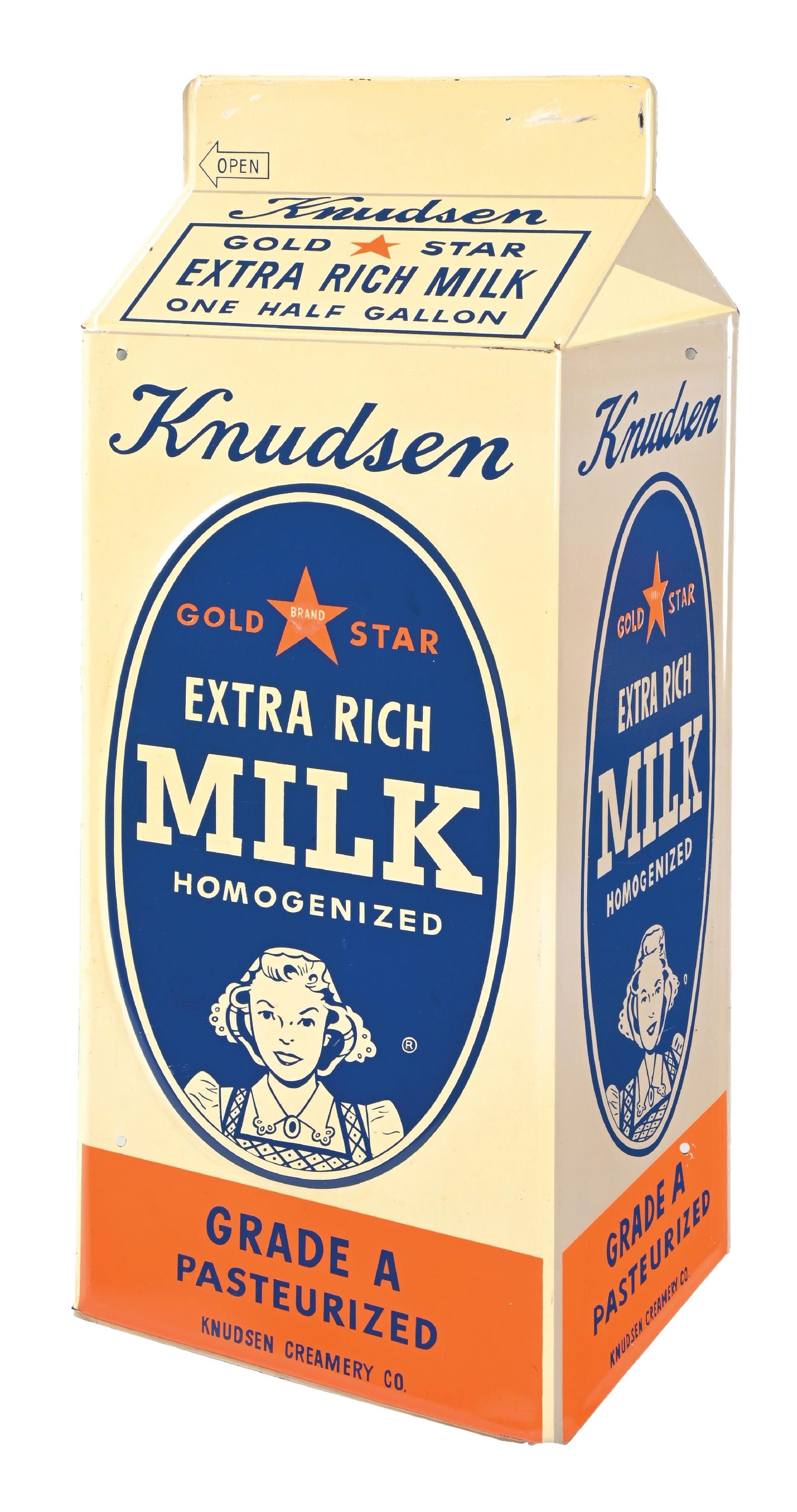 KNUDSEN EXTRA RICH MILK DIE CUT EMBOSSED TIN SIGN (1 of 2)