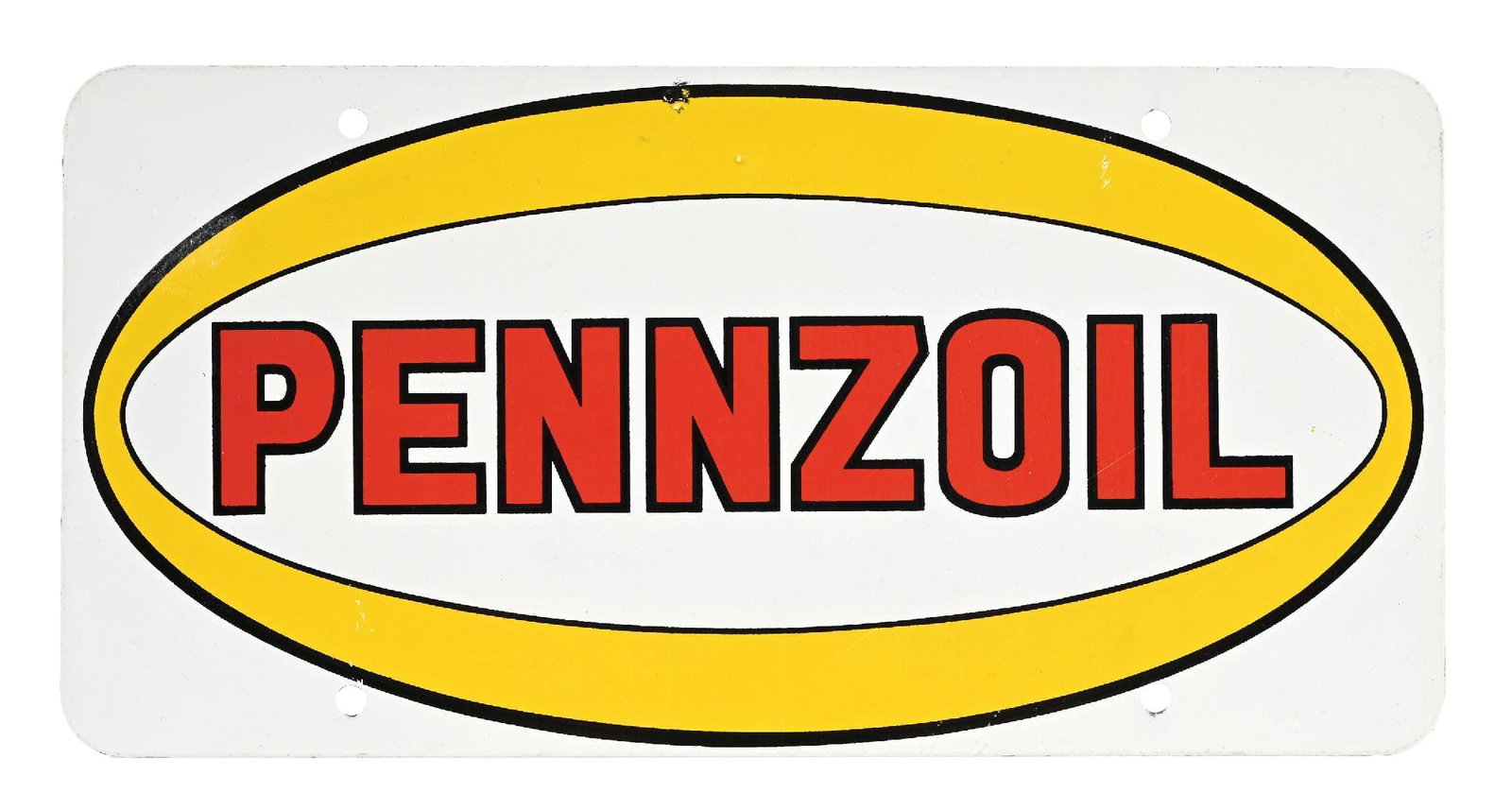 PENNZOIL MOTOR OIL TIN SIGN.: SST. C. 1970s. CONDITION: Excellent throughout showing one minimal surface scratch and one light blemish in the upper field. An excellent example. Condition: (9.0). Dimensions: 12" x 6".