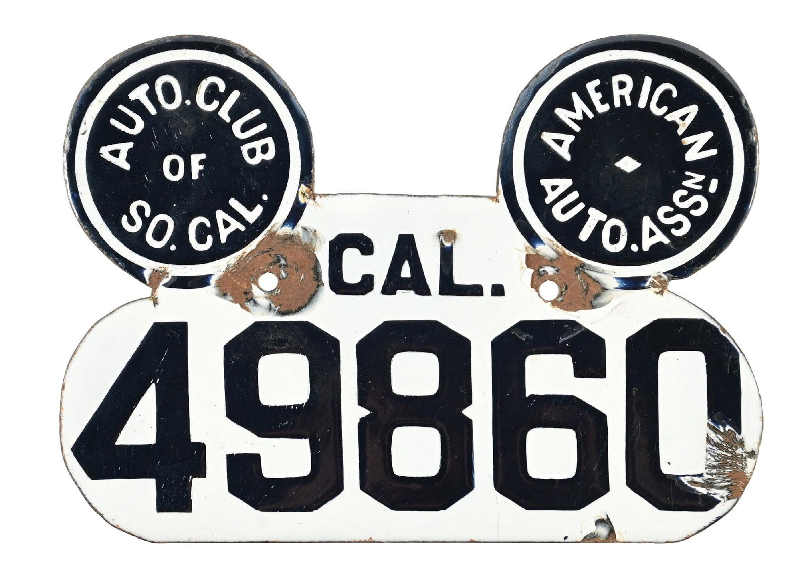 RARE "MICKEY MOUSE" CALIFORNIA PORCELAIN LICENSE PLATE SINGLE 49860 (1 of 2)