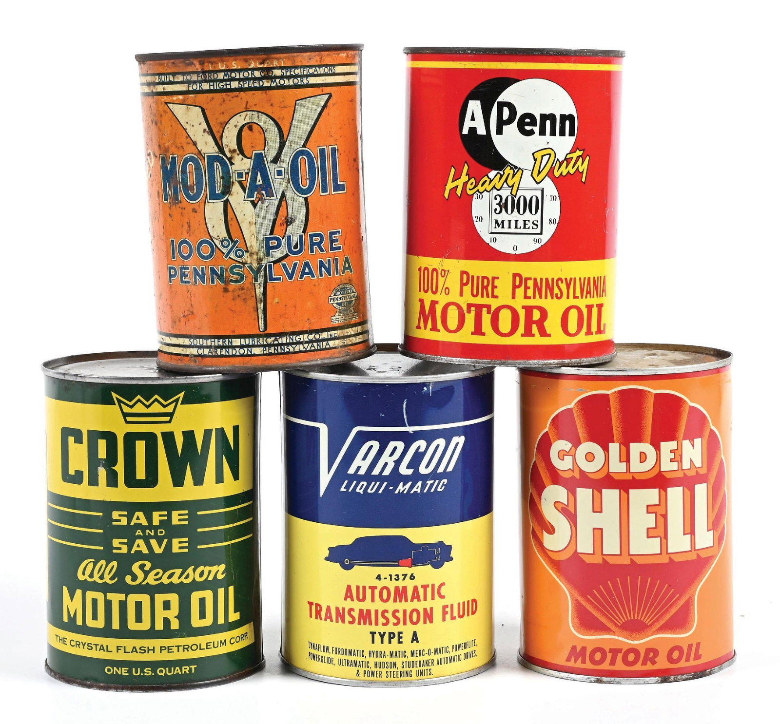 COLLECTION OF 5: ASSORTED ONE QUART MOTOR OIL & TRANSMISSION FLUID CANS (1 of 2)