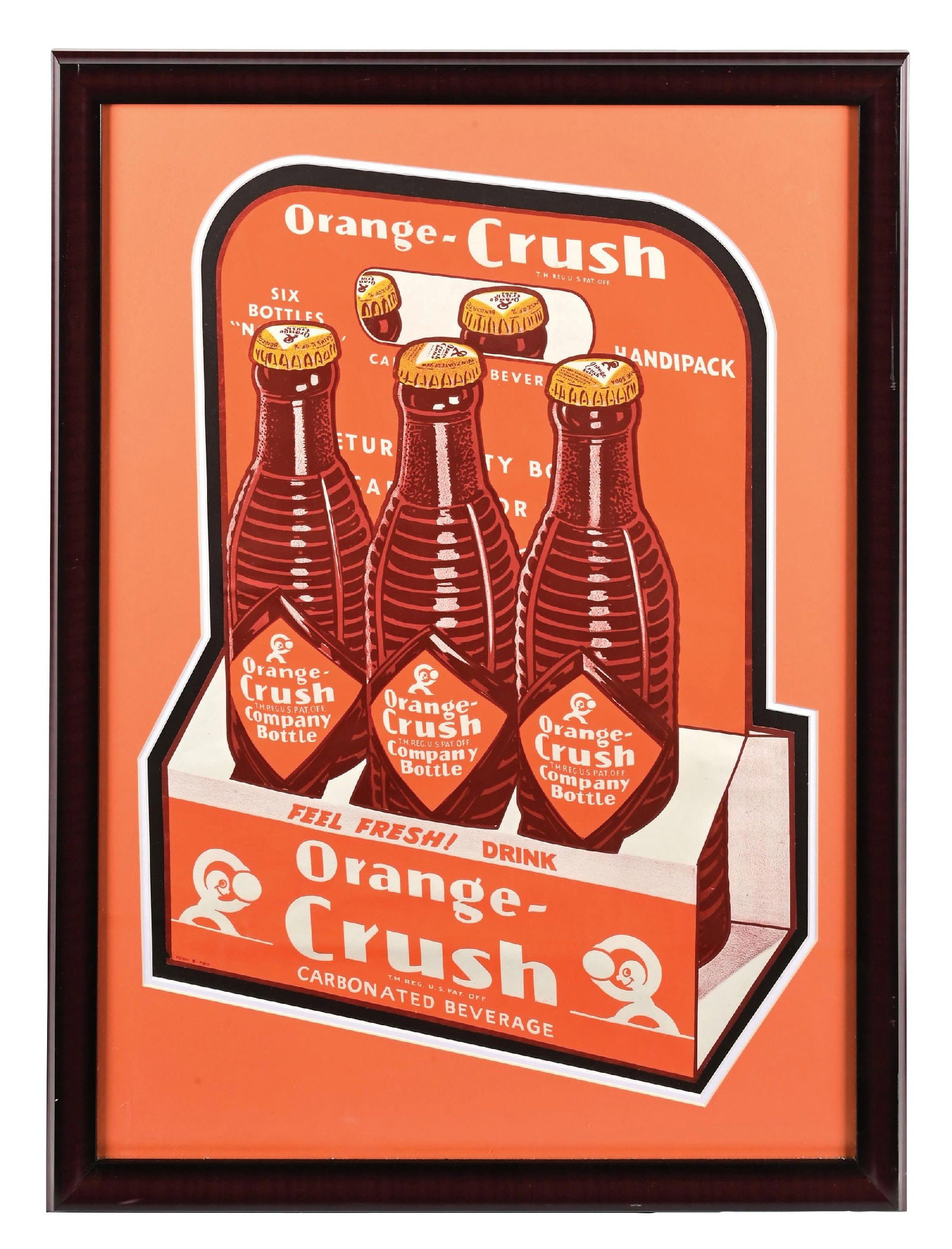 FEEL FRESH! DRINK ORANGE-CRUSH FRAMED PAPER ADVERTISING SIGN. (1 of 2)