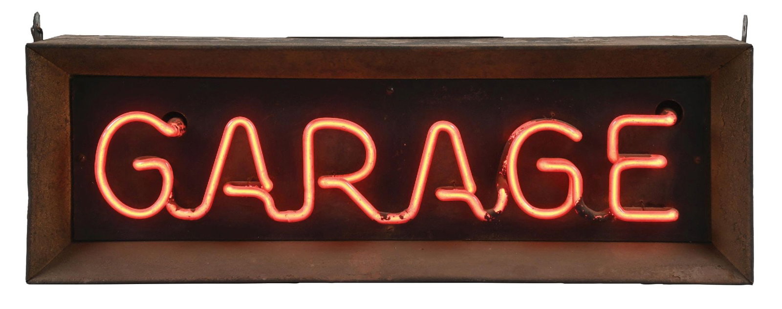 GARAGE NEON SIGN IN ORIGINAL METAL HOUSING. (1 of 3)