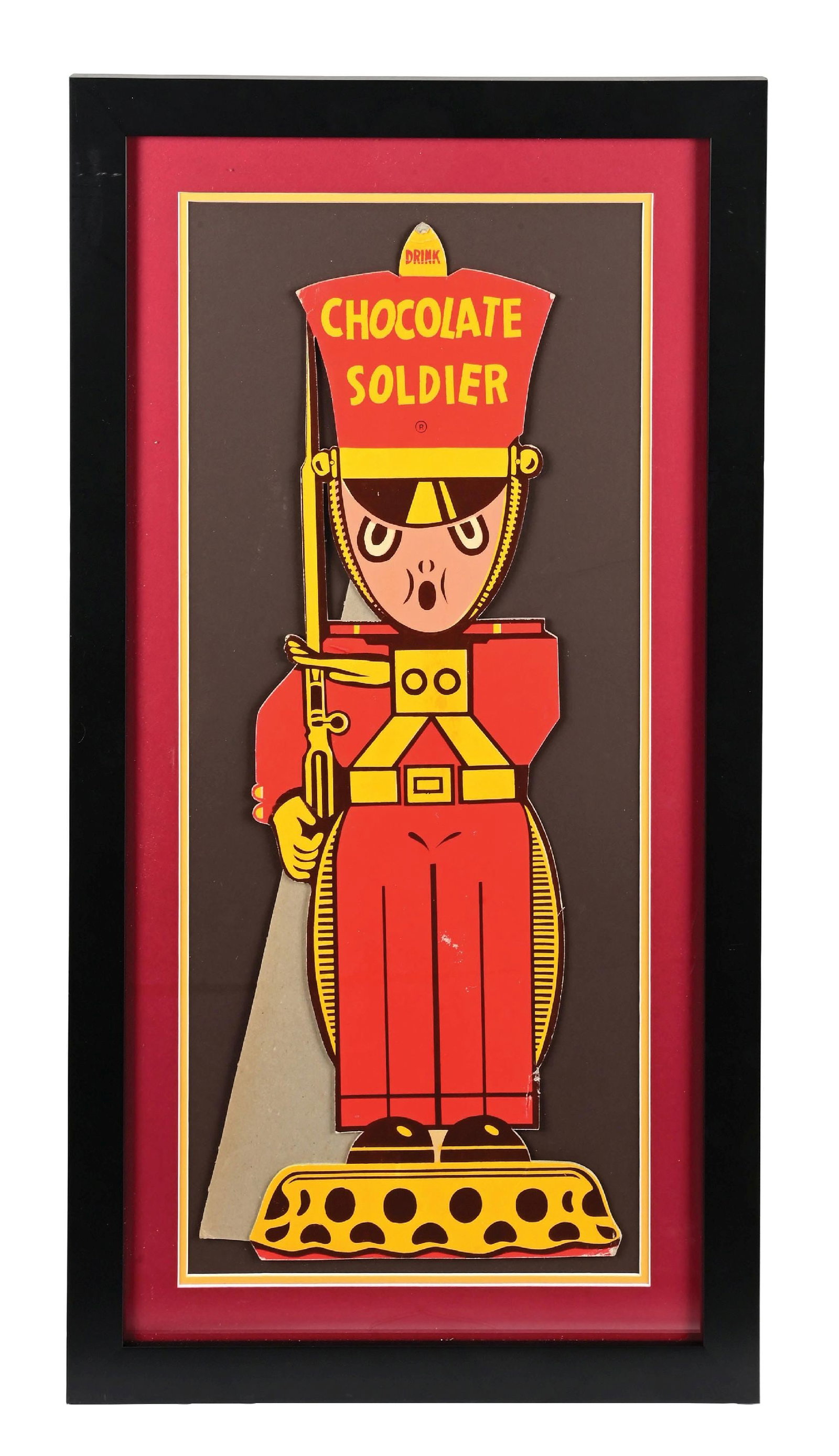 DRINK CHOCOLATE SOLDIER DIE CUT FRAMED CARDSTOCK ADVERTISING SIGN (1 of 2)