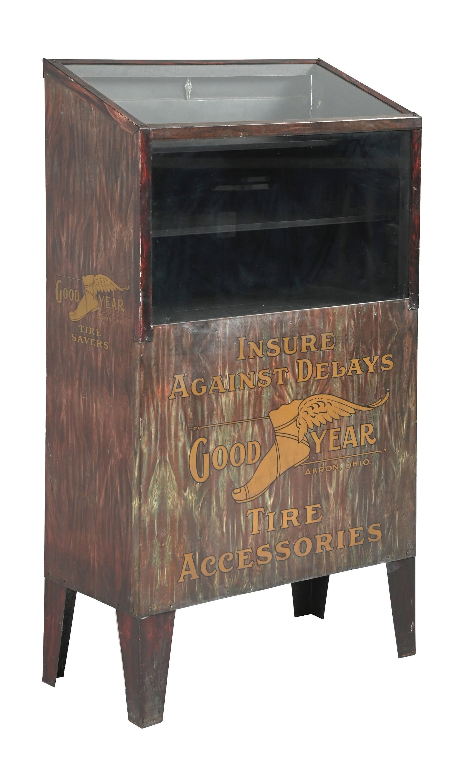 RARE GOODYEAR TIRE ACCESSORIES TIN & GLASS STORE DISPLAY CABINET (1 of 4)