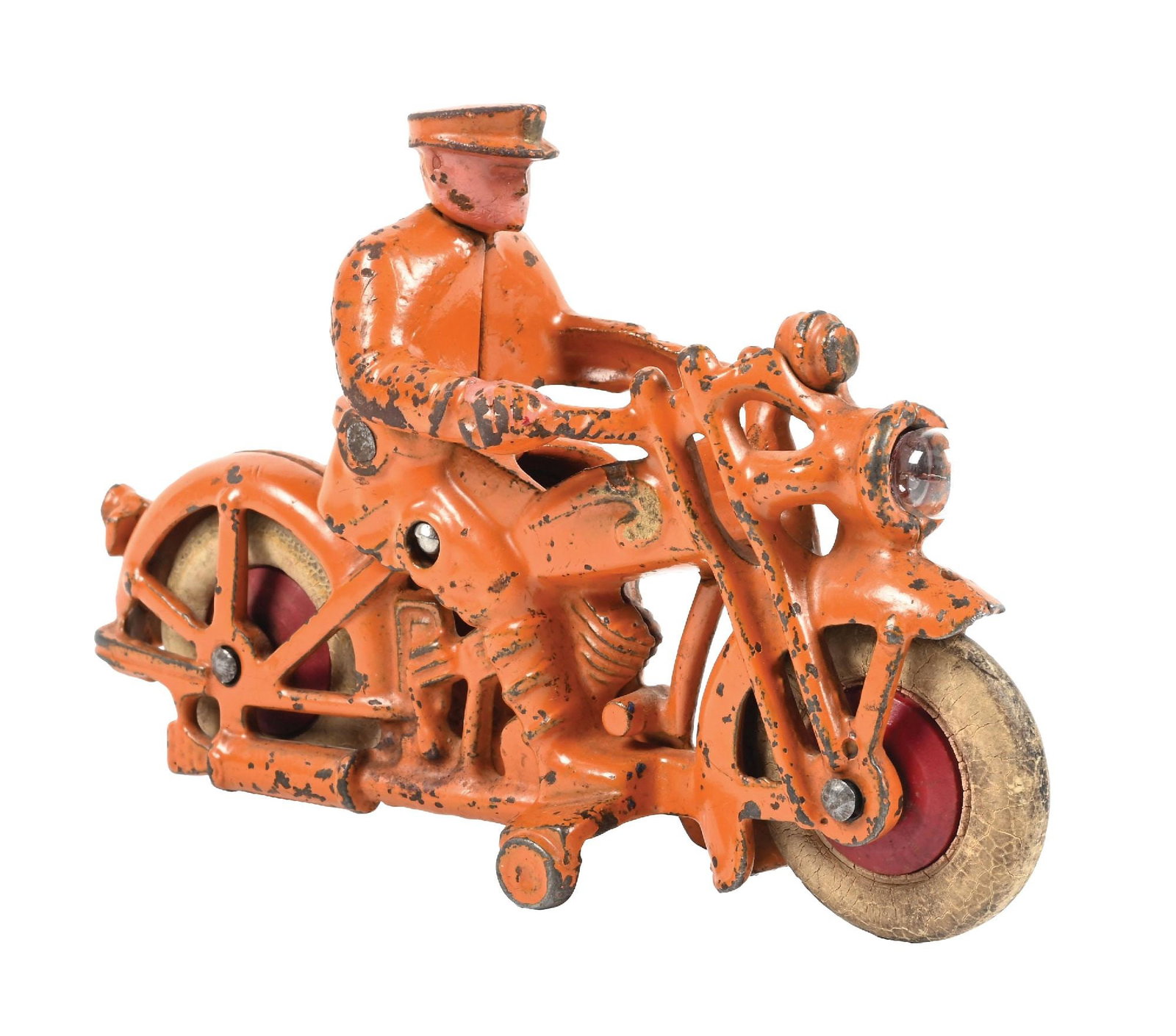 CAST IRON POLICE OFFICER MOTORCYCLE TOY. (1 of 3)