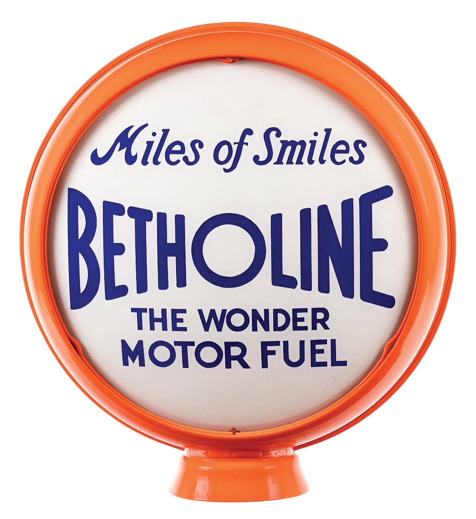 BETHOLENE MILES OF SMILES THE WONDER MOTOR FUEL SINGLE 15" GLOBE LENS ON HIGH PROFILE METAL BODY (1 of 4)
