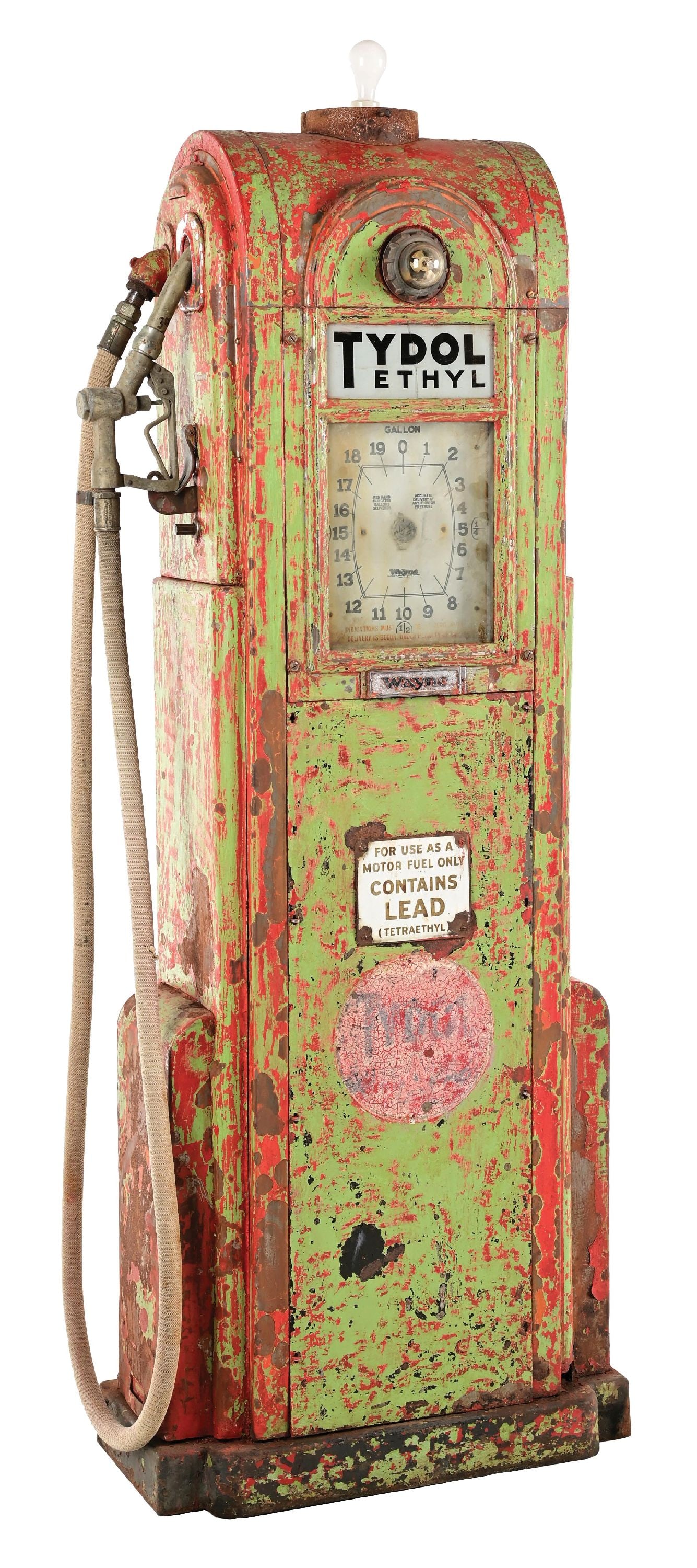 ORIGINAL WAYNE MODEL #866 GAS PUMP IN TYDOL ETHYL: An outstanding displaying all original example of this Wayne Model #866 showing original paint in Tydol Ethyl Gasoline. CONDITION: Excellent original condition showing a beautiful age & patina with no
