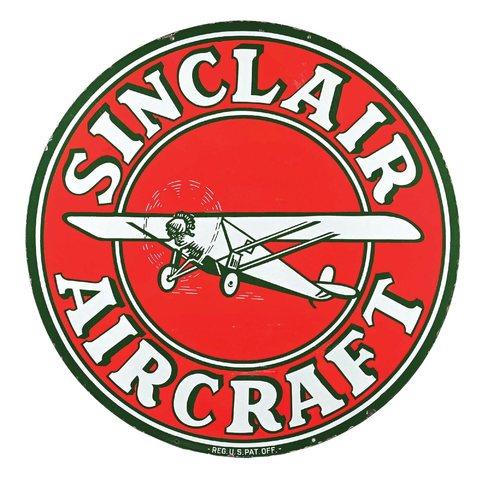 OUTSTANDING SINCLAIR AIRCRAFT PORCELAIN SIGN WITH AIRPLANE GRAPHIC (1 of 3)