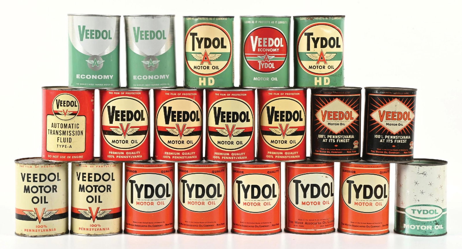 COLLECTION OF 20: VEEDOL & TYDOL ONE QUART OIL CANS (1 of 1)