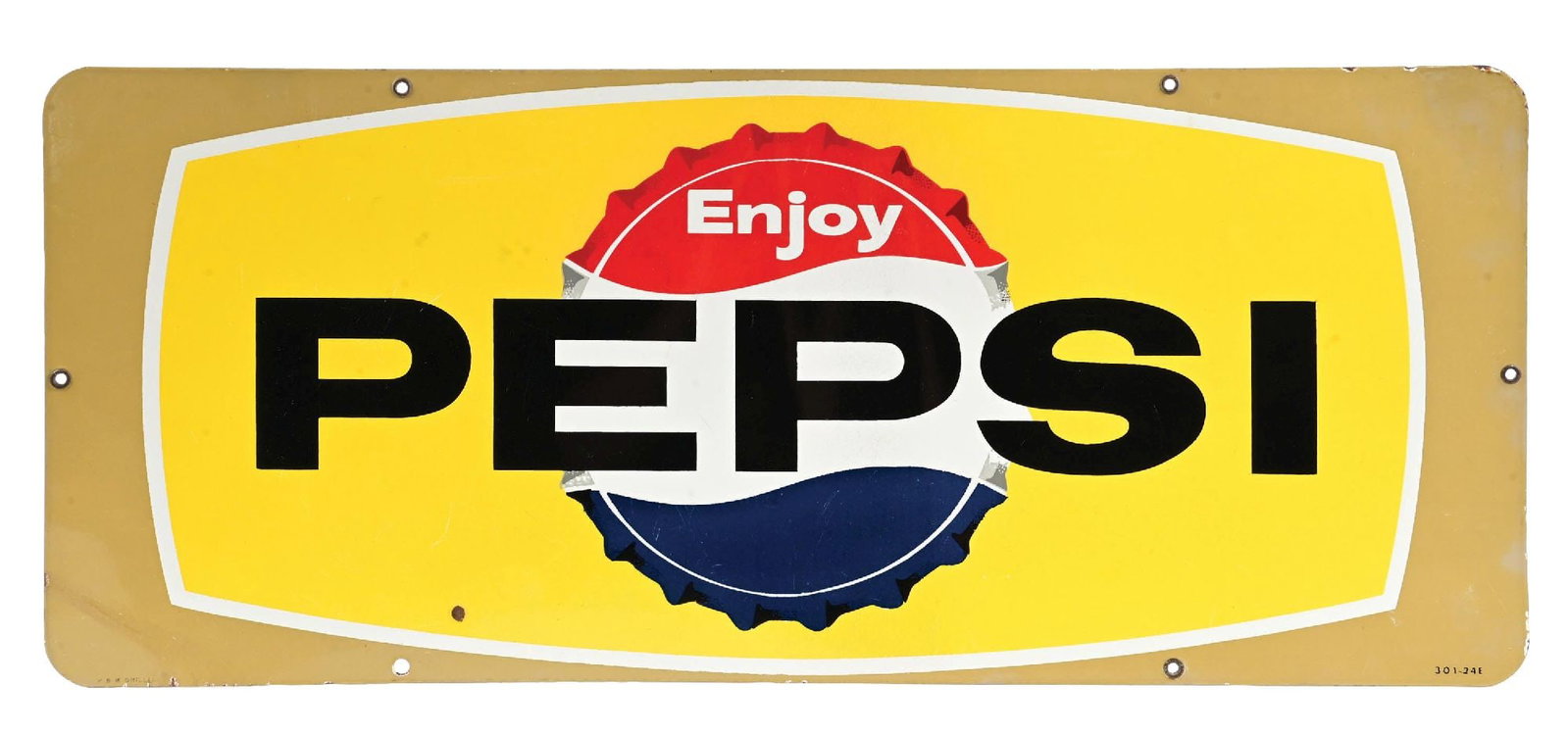 ENJOY PEPSI PORCELAIN SIGN WITH BOTTLE CAP GRAPHIC (1 of 4)