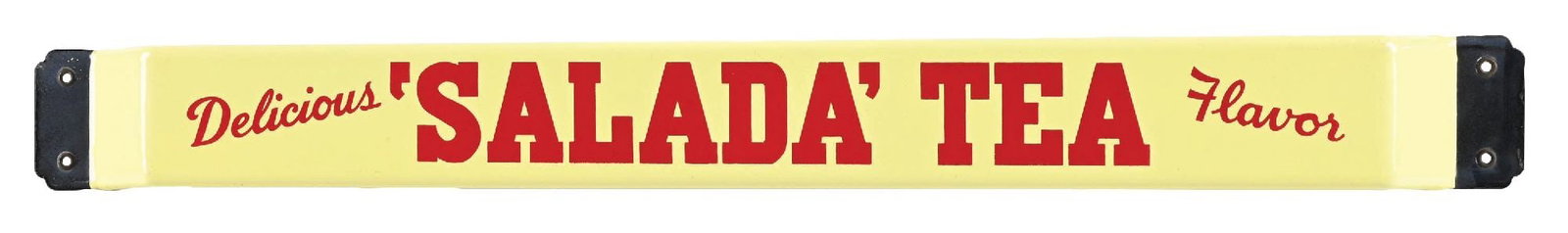 SALADA TEA N.O.S. PORCELAIN DOOR PUSH SIGN: DSP. CONDITION: Excellent color & gloss throughout, showing no notable wear to the fields or mounting holes. Light nick on the backside edge, overall excellent. Condition: (9.0+). Dimensions: 32" x 3 