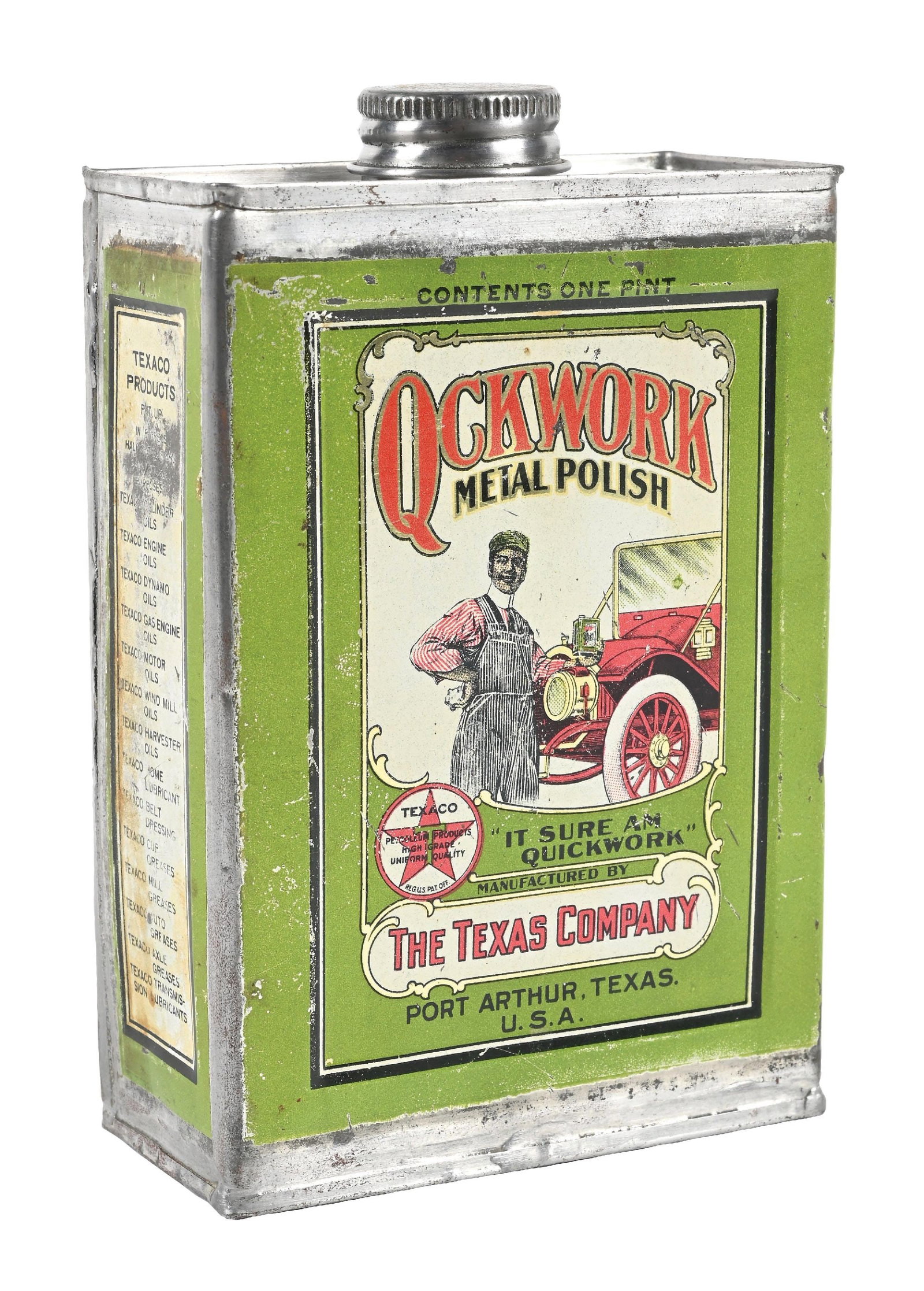 RARE TEXACO QCKWORK METAL POLISH ONE PINT CAN W/ CAR GRAPHIC (1 of 4)