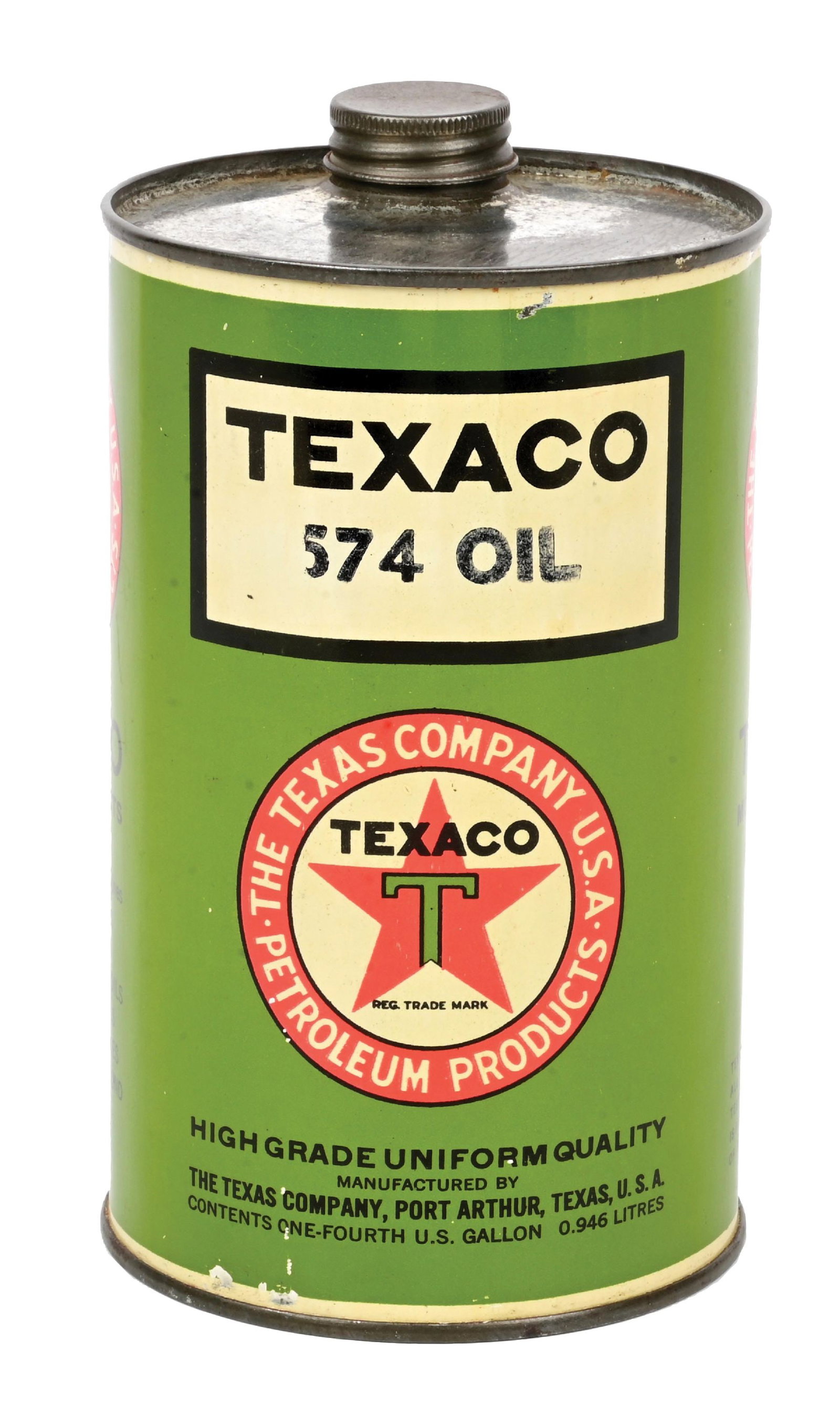 TEXACO MOTOR OIL ONE QUART CAN W/ CAP LID. (1 of 6)