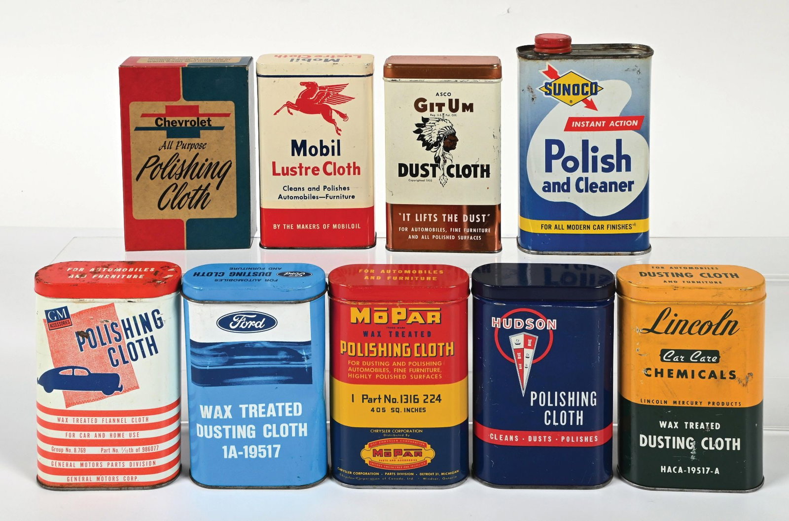 COLLECTION OF 9: SERVICE STATION POLISH & CLEANER CLOTH TIN CANS (1 of 2)