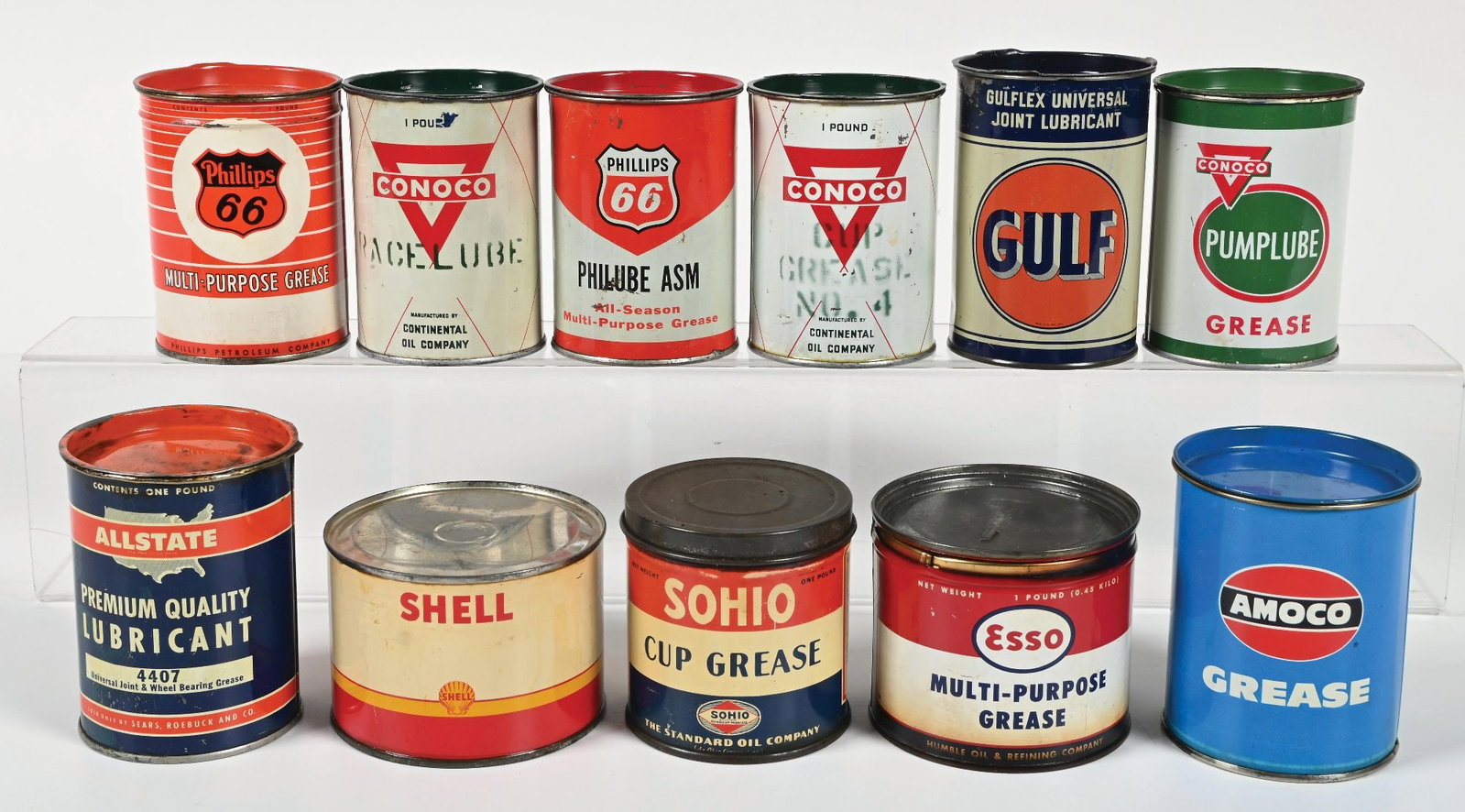 COLLECTION OF 11: VARIOUS ONE POUND GREASE CANS. (1 of 2)
