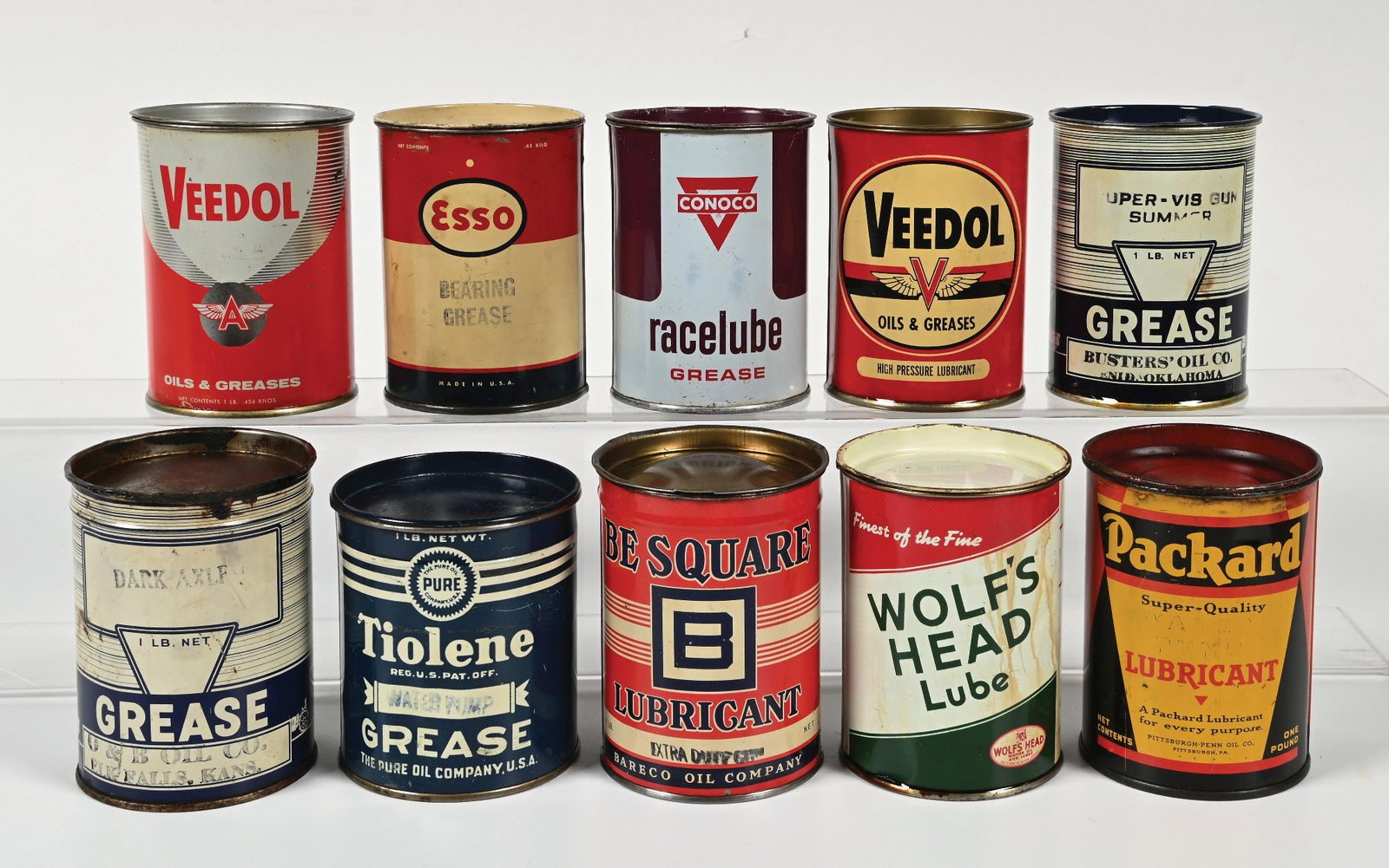 COLLECTION OF 10: VARIOUS ONE POUND GREASE CANS. (1 of 2)