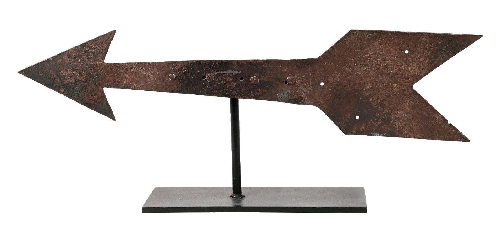 EARLY HAND FORGED METAL DIRECTIONAL ARROW ON CUSTOM DISPLAY STAND. (1 of 3)