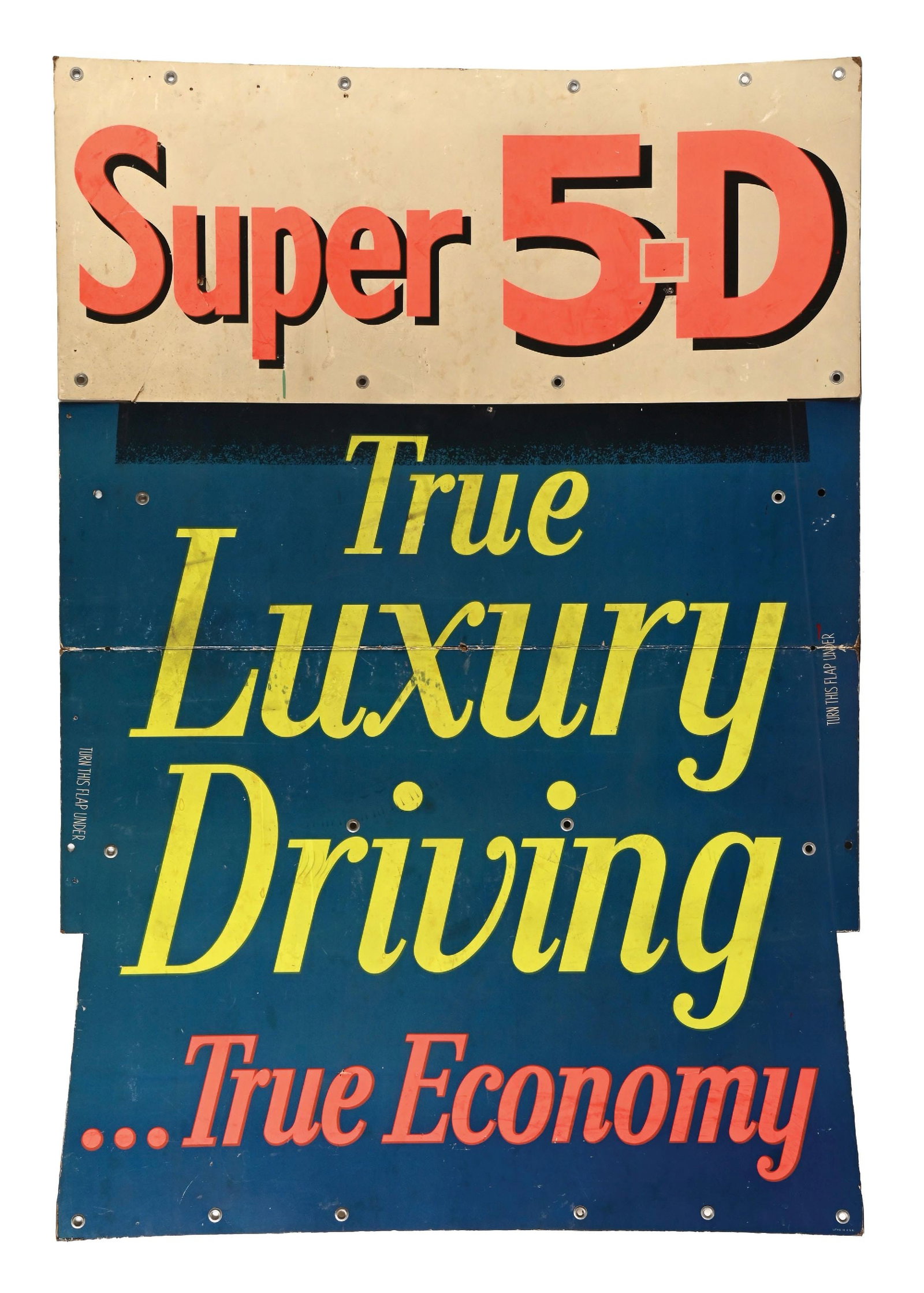 LARGE CITIES SERVICE SUPER 5-D TRUE LUXURY DRIVING SERVICE STATION CARDBOARD BANNER (1 of 3)
