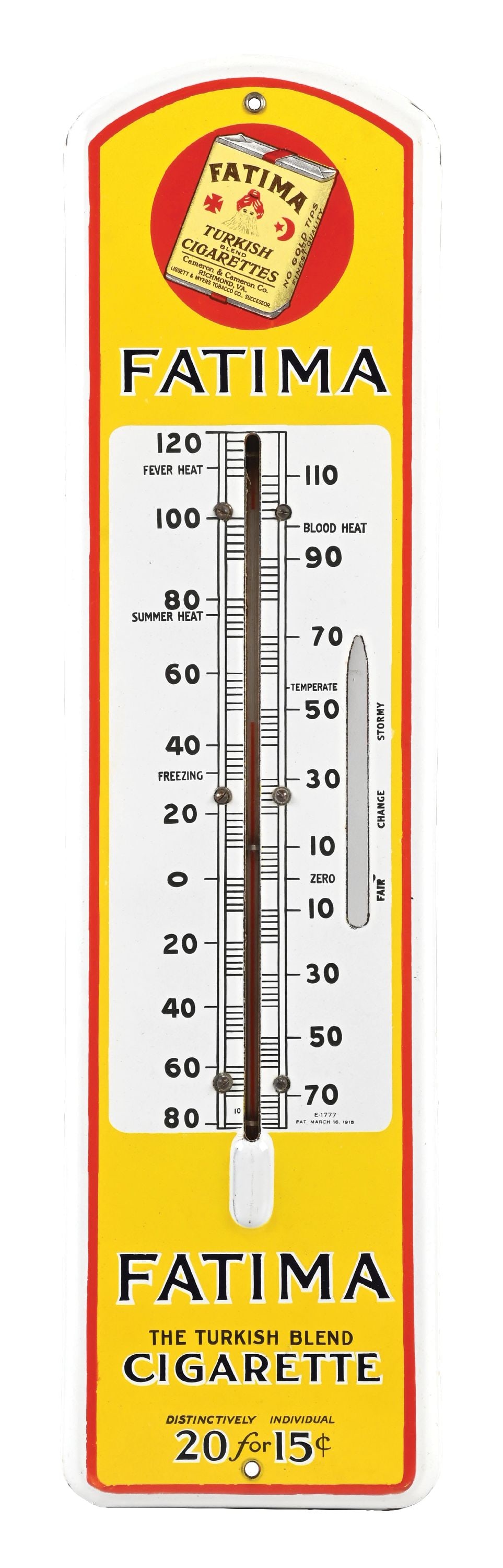 OUTSTANDING FATIMA TURKISH BLEND CIGARETTES PORCELAIN THERMOMETER AGS 92 (1 of 2)