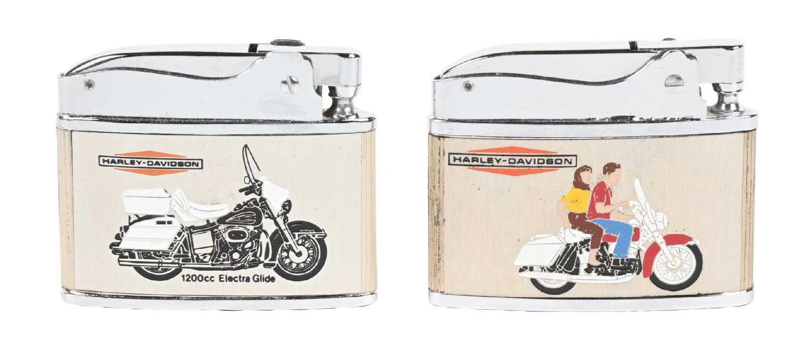 COLLECTION OF 2: HARLEY-DAVIDSON MOTORCYCLE DEALERSHIP LIGHTERS: Collection Consists of: Lighter for Walker Harley Davidson, Salem, Oregon and Sioux City Motorcycle Sales. CONDITION: Each in excellent condition, showing only minor areas of light age wear. Each pres