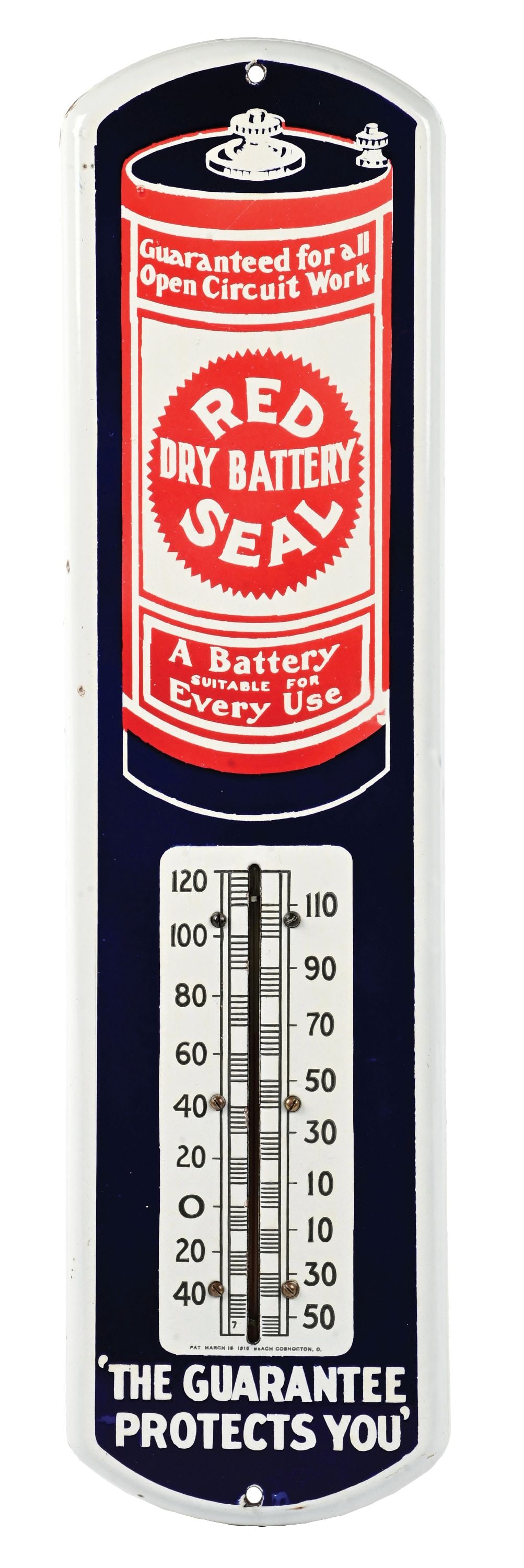 RED SEAL BATTERY "THE GUARANTEE PROTECTS YOU" PORCELAIN THERMOMETER (1 of 2)