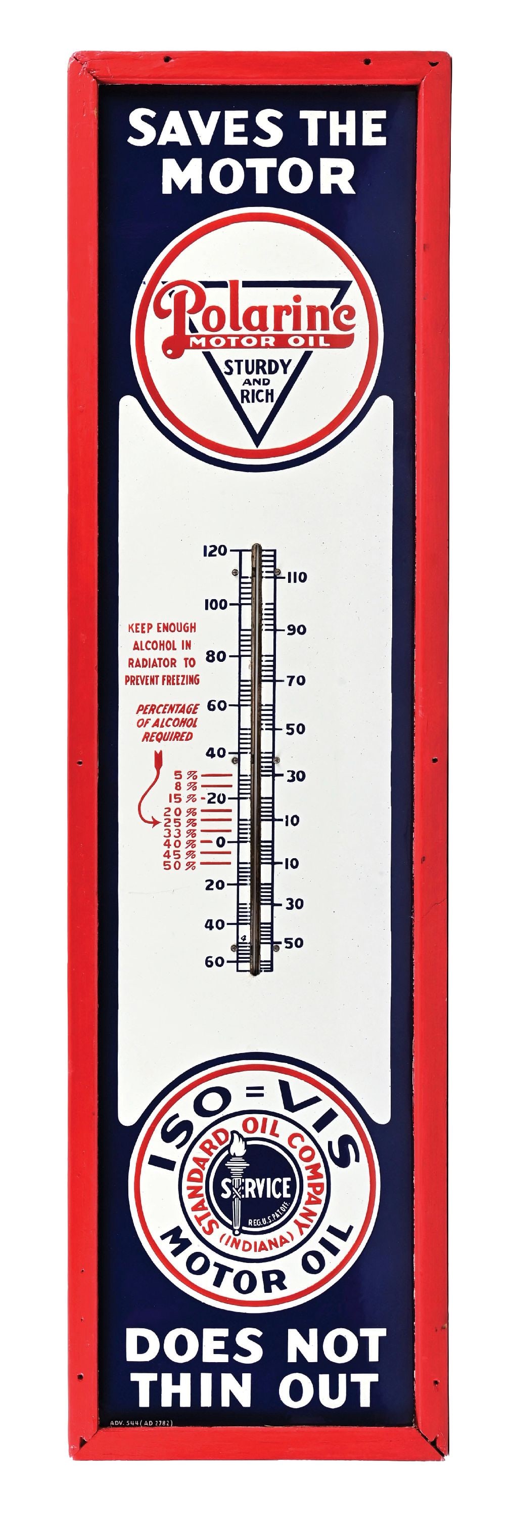 OUTSTANDING STANDARD OIL COMPANY POLARINE MOTOR OIL PORCELAIN THERMOMETER (1 of 3)