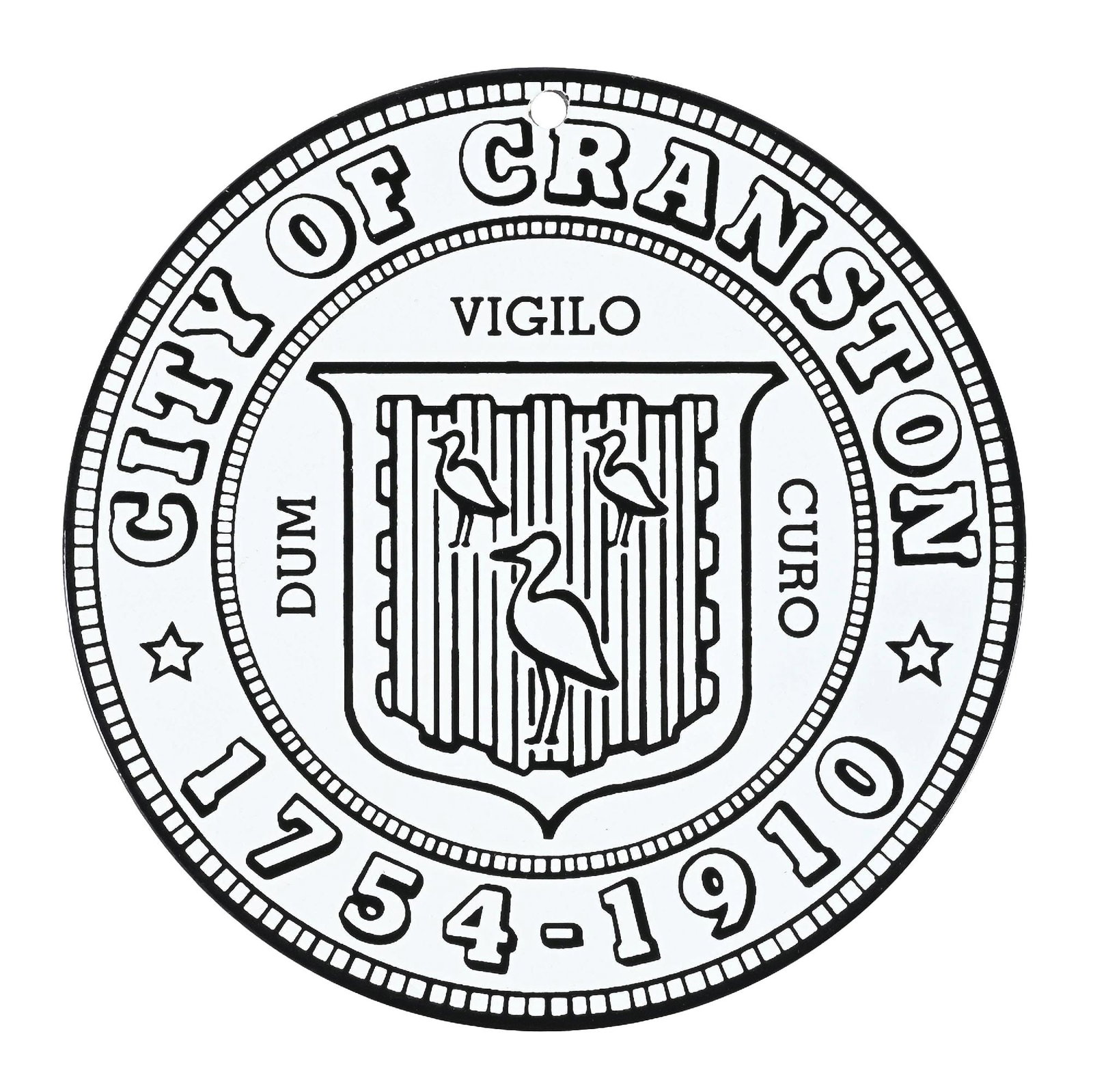CITY OF CRANSTON PORCELAIN MUNICIPAL SIGN: SSP. CONDITION: Outstanding color & gloss throughout, showing no notable field wear. Very minimal use wear at the mounting hole with a very clean outer edge. An excellent example. Condition: (9.0+). D