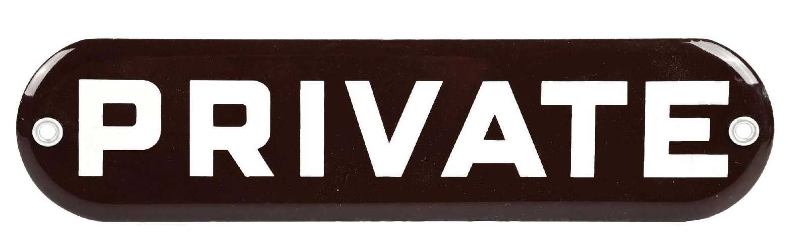 PRIVATE N.O.S. PORCELAIN DOOR SIGN: SSP. C. 1940s. CONDITION: Outstanding color and gloss throughout showing no notable field wear. Mounting holes are in outstanding condition showing original grommets. Outer edge showing just the sligh