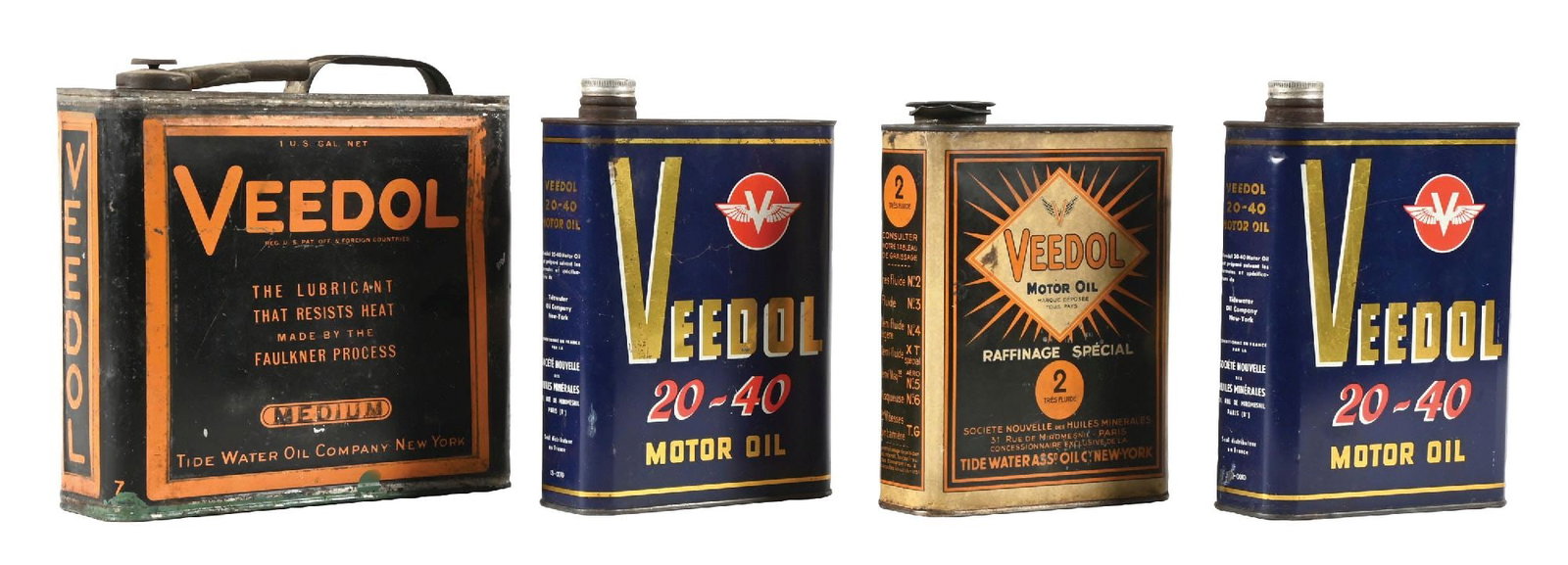 COLLECTION OF 4: VEEDOL ONE GALLON & TWO LITER OIL CANS (1 of 4)
