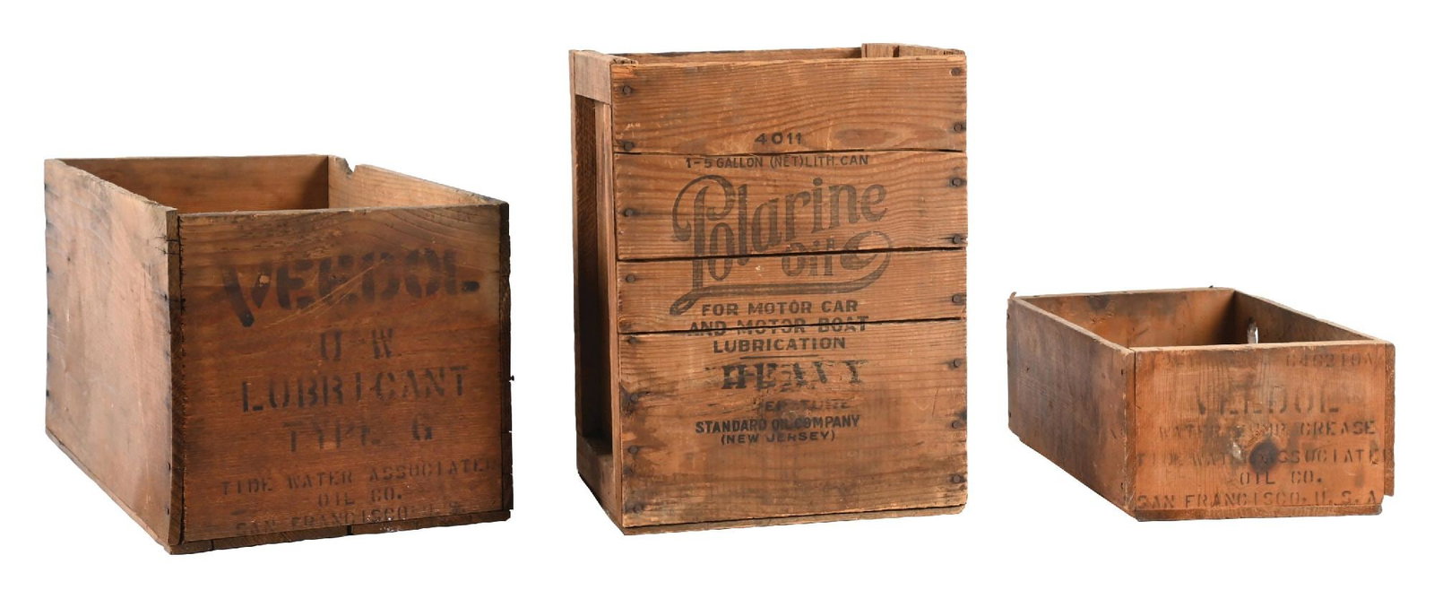 COLLECTION OF 3: VEEDOL & POLARINE WOODEN OIL CAN SHIPPING CRATES (1 of 4)