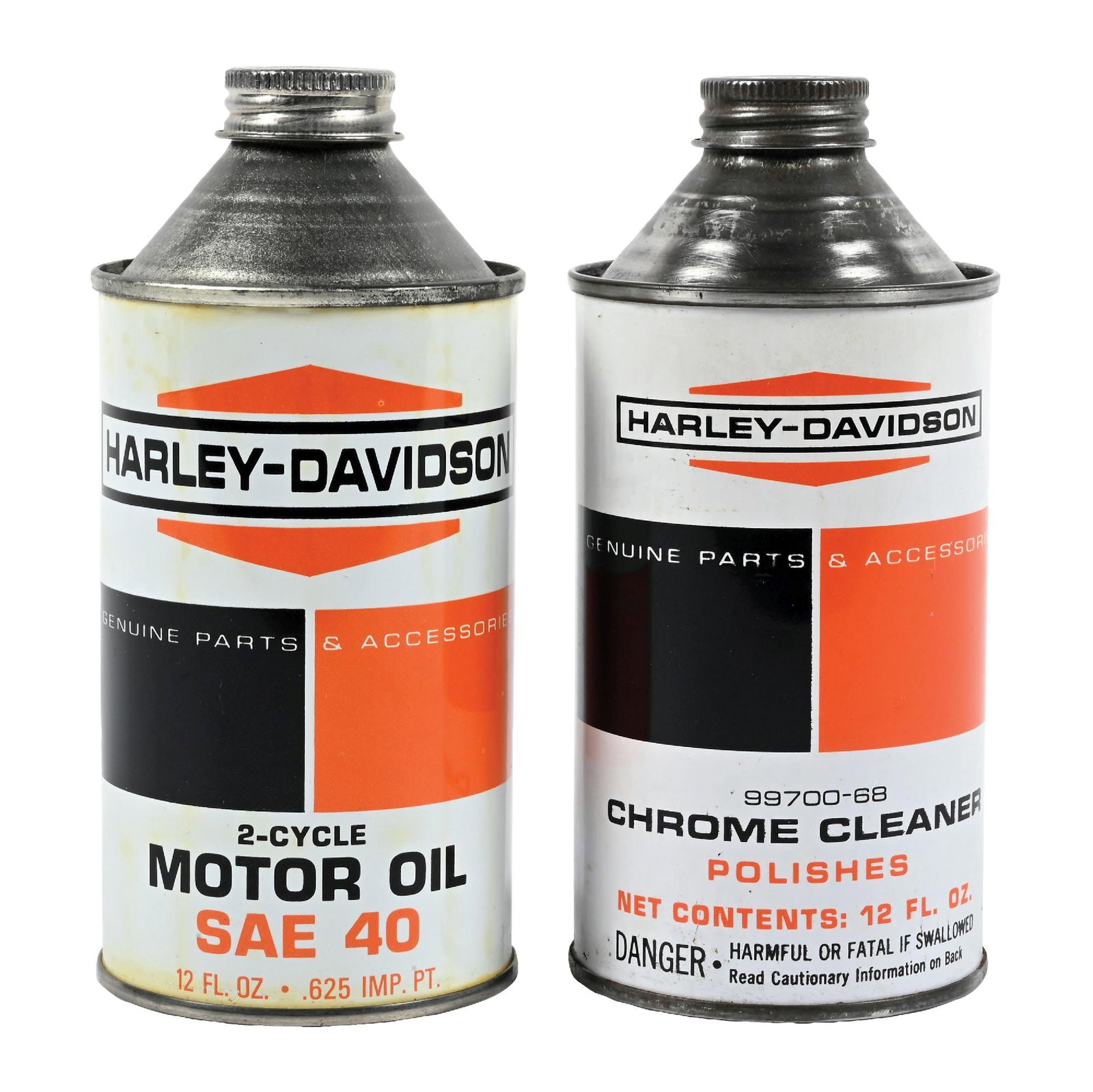 COLLECTION OF 2: HARLEY-DAVIDSON 2-CYCLE MOTOR OIL AND CHROME CLEANER 12 FL. OZ. CANS (1 of 4)