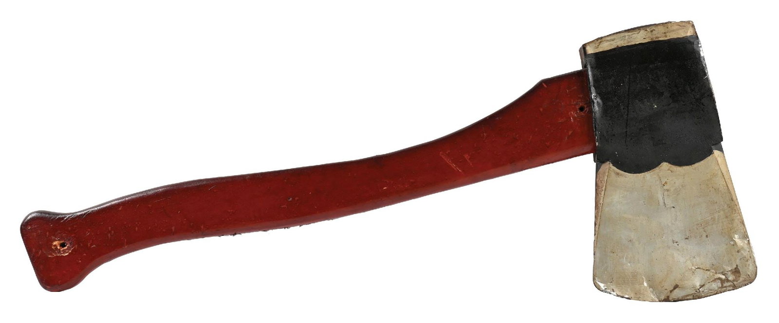 LARGE WOOD & METAL HAND PAINTED AXE STORE DISPLAY SIGN: C. 1930s. Unique Figural Axe Store Display showing Painted Tin Axe Blade with painted wood handle. Although it is unmarked this may be a display for Keen Kutter. CONDITION: Overall excellent showing a