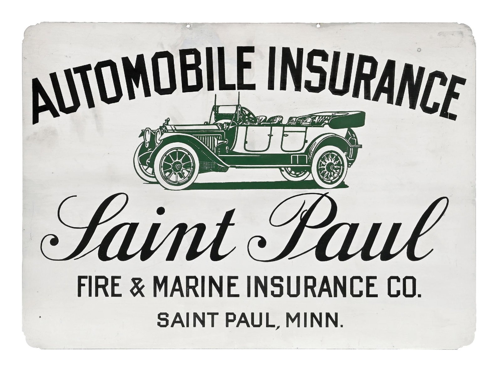 ST. PAUL FIRE & MARINE INSURANCE CO. STAMPED METAL SIGN WITH CHAIN (1 of 2)
