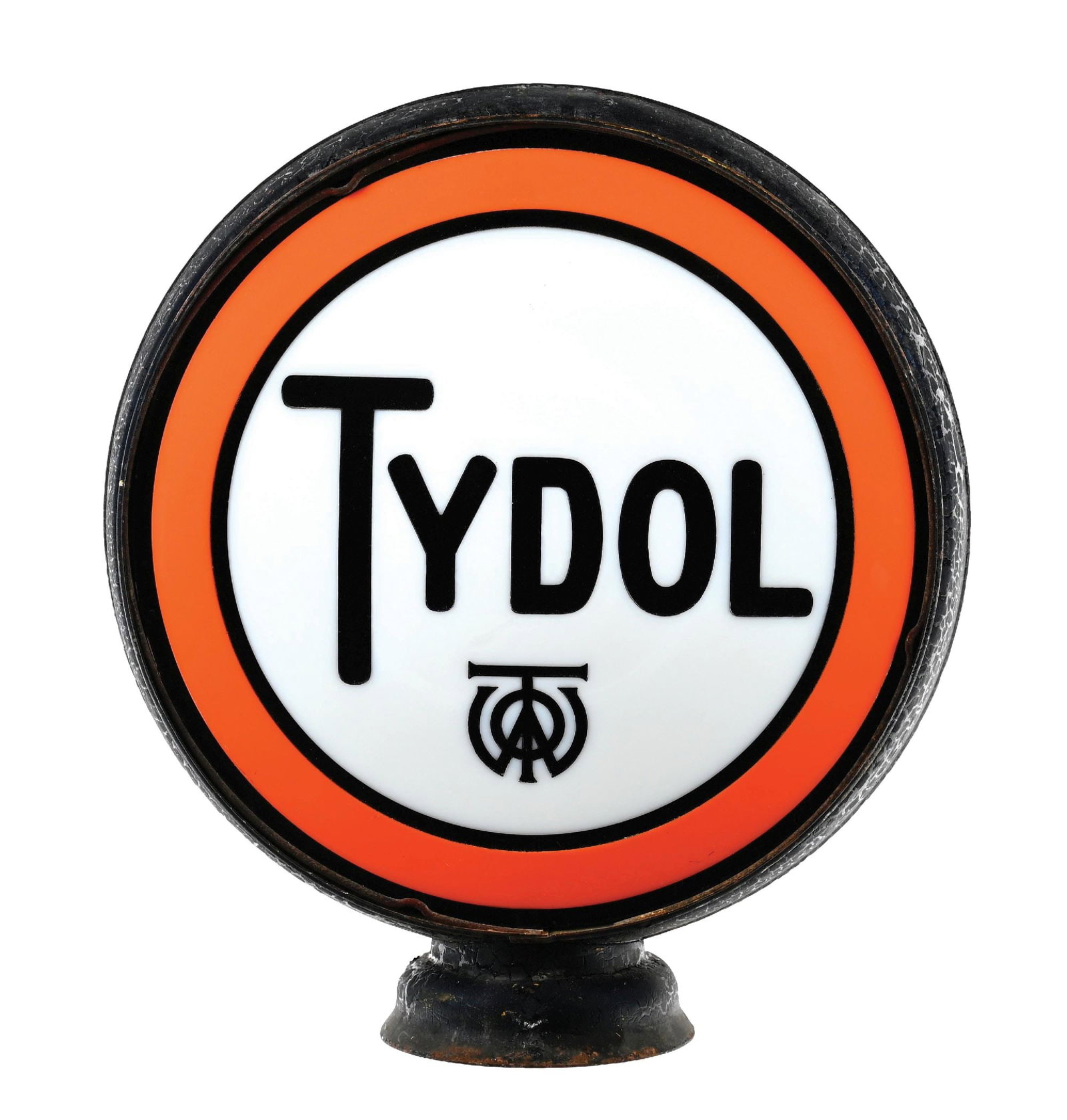 TYDOL GASOLINE CAST MILK GLASS COMPLETE 15" GLOBE ON METAL BODY (1 of 4)