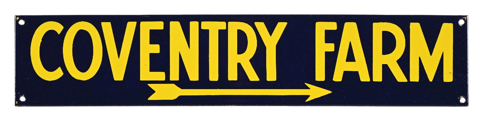 COVENTRY FARM PORCELAIN DIRECTIONAL SIGN: SSP. C. 1930s. CONDITION: Outstanding color & gloss throughout, showing minimal surface scratch from storage. Excellent condition mounting holes and outer edges. A brilliant example. Condition: (9.0+)