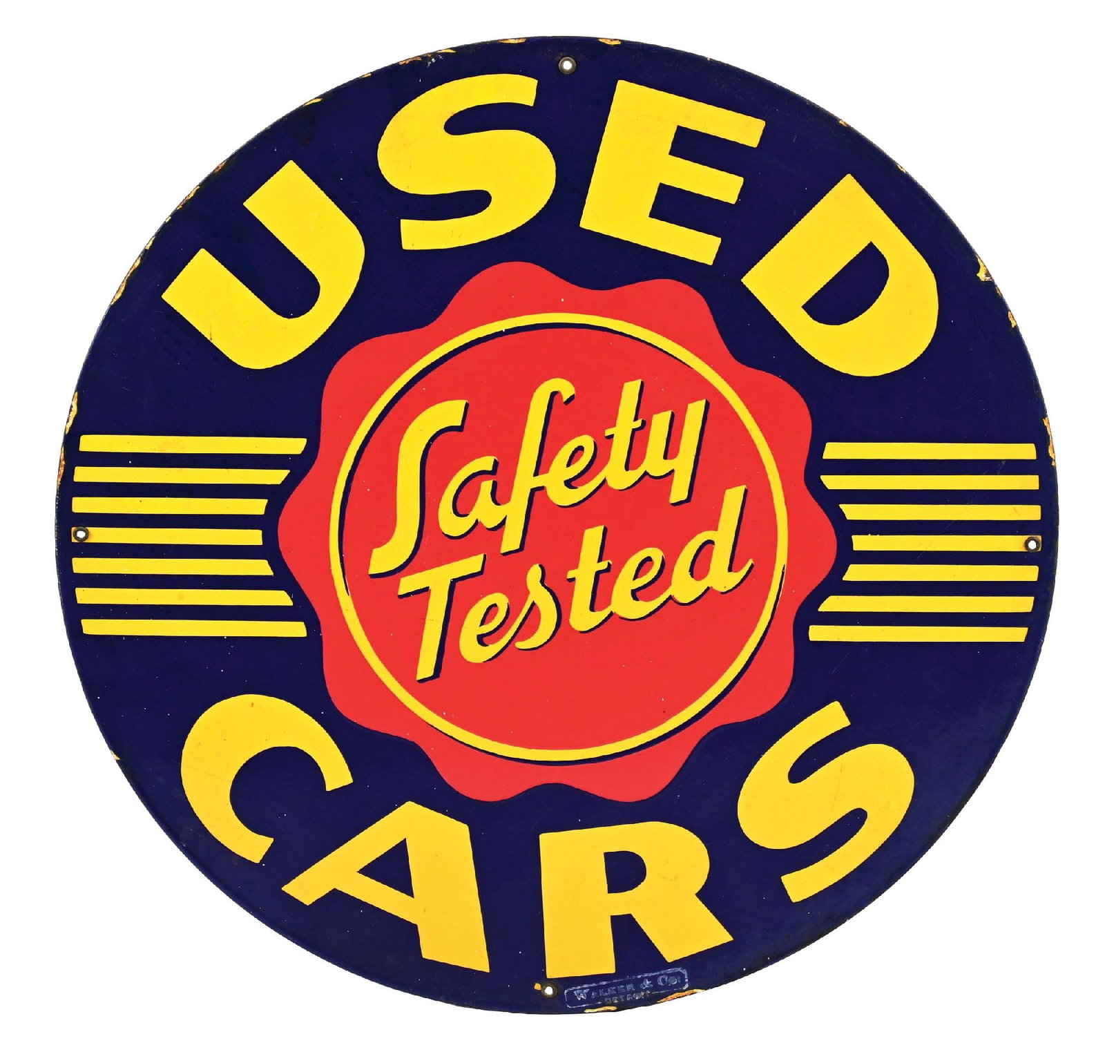 USED CARS SAFETY TESTED PORCELAIN SIGN (1 of 3)